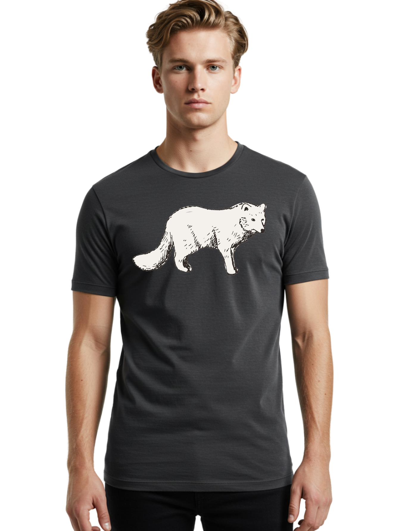 Arctic-Fox Men'S Graphic Tee, 100% Cotton, Comfortable Casual Summer Wear, Machine Washable, Arctic Fox, White Fur, Wild Animal, Wildlife Illustration, Cartoon Style, Simple Lines, Hand-Drawn, Furry Texture, Animal Portrait -  Aaa741 22