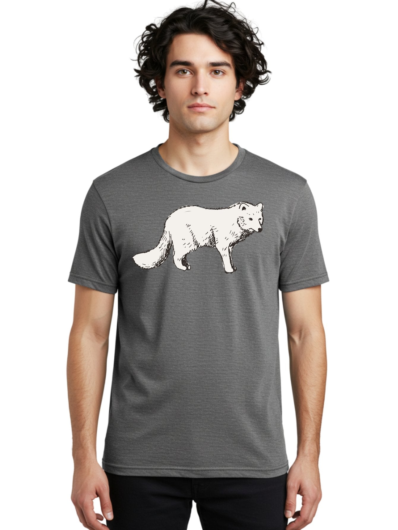Arctic-Fox Men'S Graphic Tee, 100% Cotton, Comfortable Casual Summer Wear, Machine Washable, Arctic Fox, White Fur, Wild Animal, Wildlife Illustration, Cartoon Style, Simple Lines, Hand-Drawn, Furry Texture, Animal Portrait -  Aaa741 22