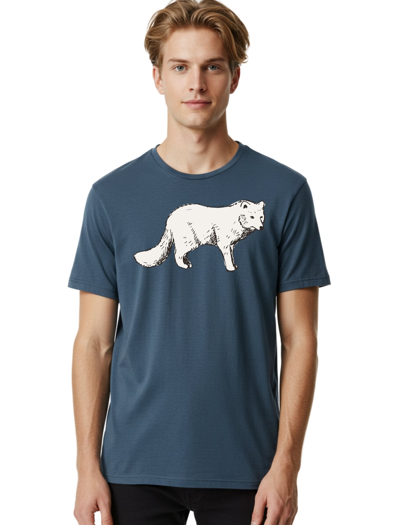 Arctic-Fox Men'S Graphic Tee, 100% Cotton, Comfortable Casual Summer Wear, Machine Washable, Arctic Fox, White Fur, Wild Animal, Wildlife Illustration, Cartoon Style, Simple Lines, Hand-Drawn, Furry Texture, Animal Portrait -  Aaa741 29