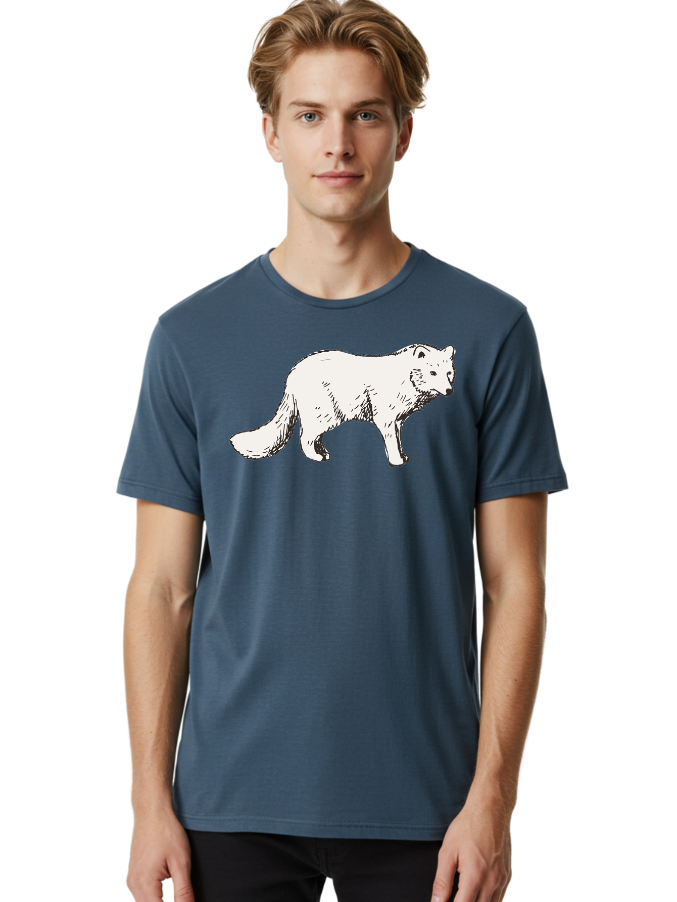Arctic-Fox Men'S Graphic Tee, 100% Cotton, Comfortable Casual Summer Wear, Machine Washable, Arctic Fox, White Fur, Wild Animal, Wildlife Illustration, Cartoon Style, Simple Lines, Hand-Drawn, Furry Texture, Animal Portrait -  Aaa741 10