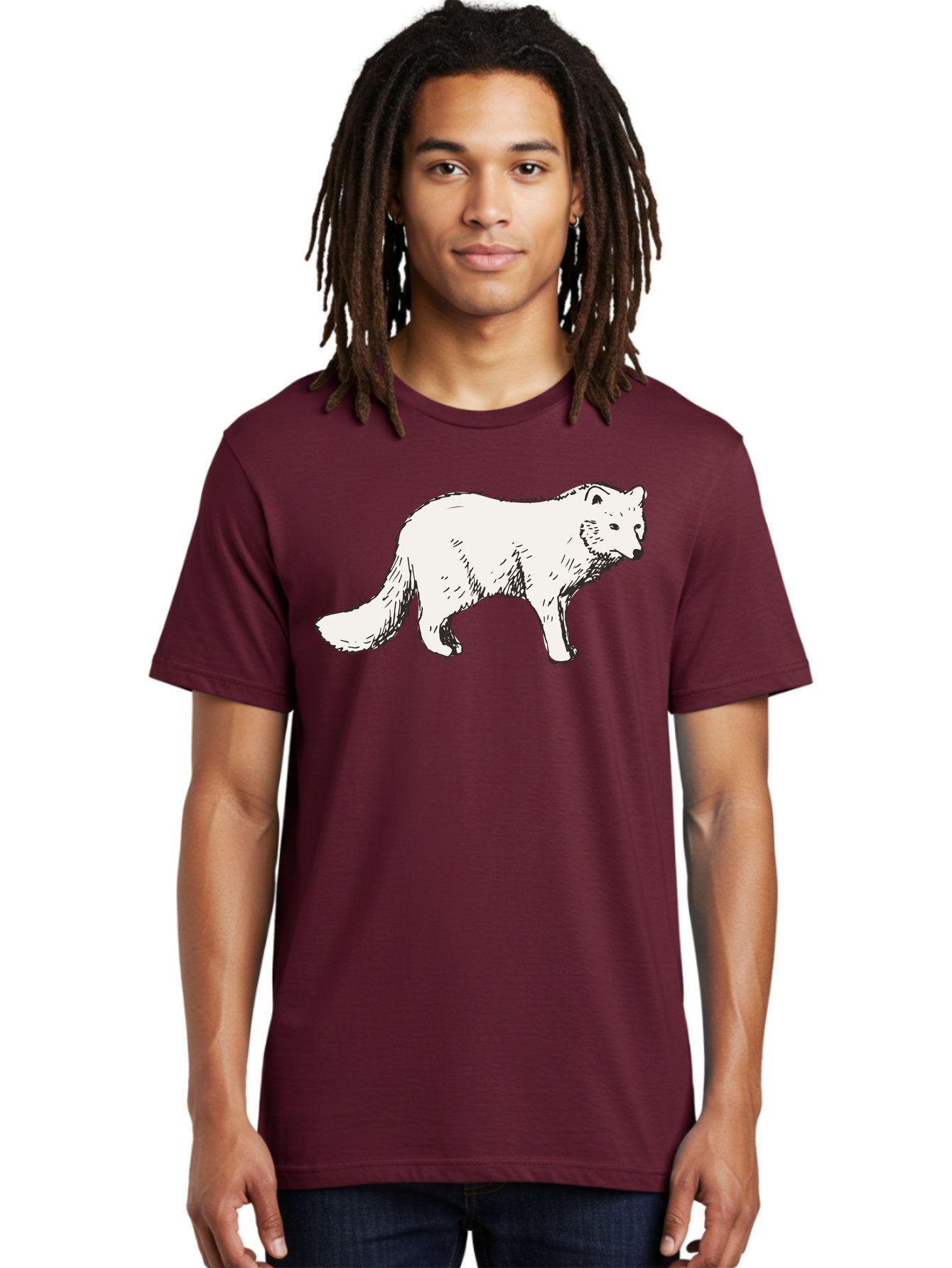 Arctic-Fox Men'S Graphic Tee, 100% Cotton, Comfortable Casual Summer Wear, Machine Washable, Arctic Fox, White Fur, Wild Animal, Wildlife Illustration, Cartoon Style, Simple Lines, Hand-Drawn, Furry Texture, Animal Portrait -  Aaa741 26