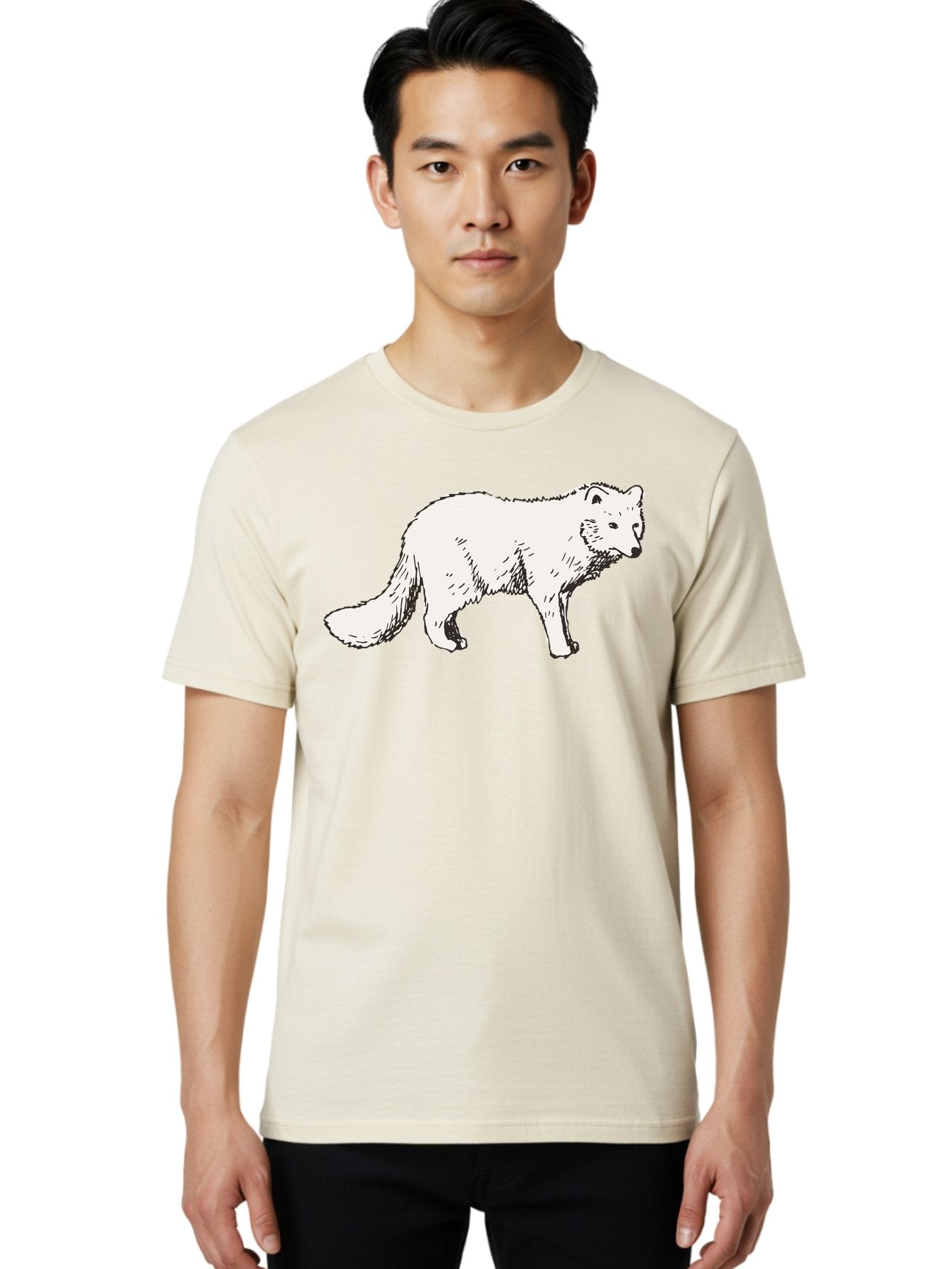 Arctic-Fox Men'S Graphic Tee, 100% Cotton, Comfortable Casual Summer Wear, Machine Washable, Arctic Fox, White Fur, Wild Animal, Wildlife Illustration, Cartoon Style, Simple Lines, Hand-Drawn, Furry Texture, Animal Portrait -  Aaa741 23