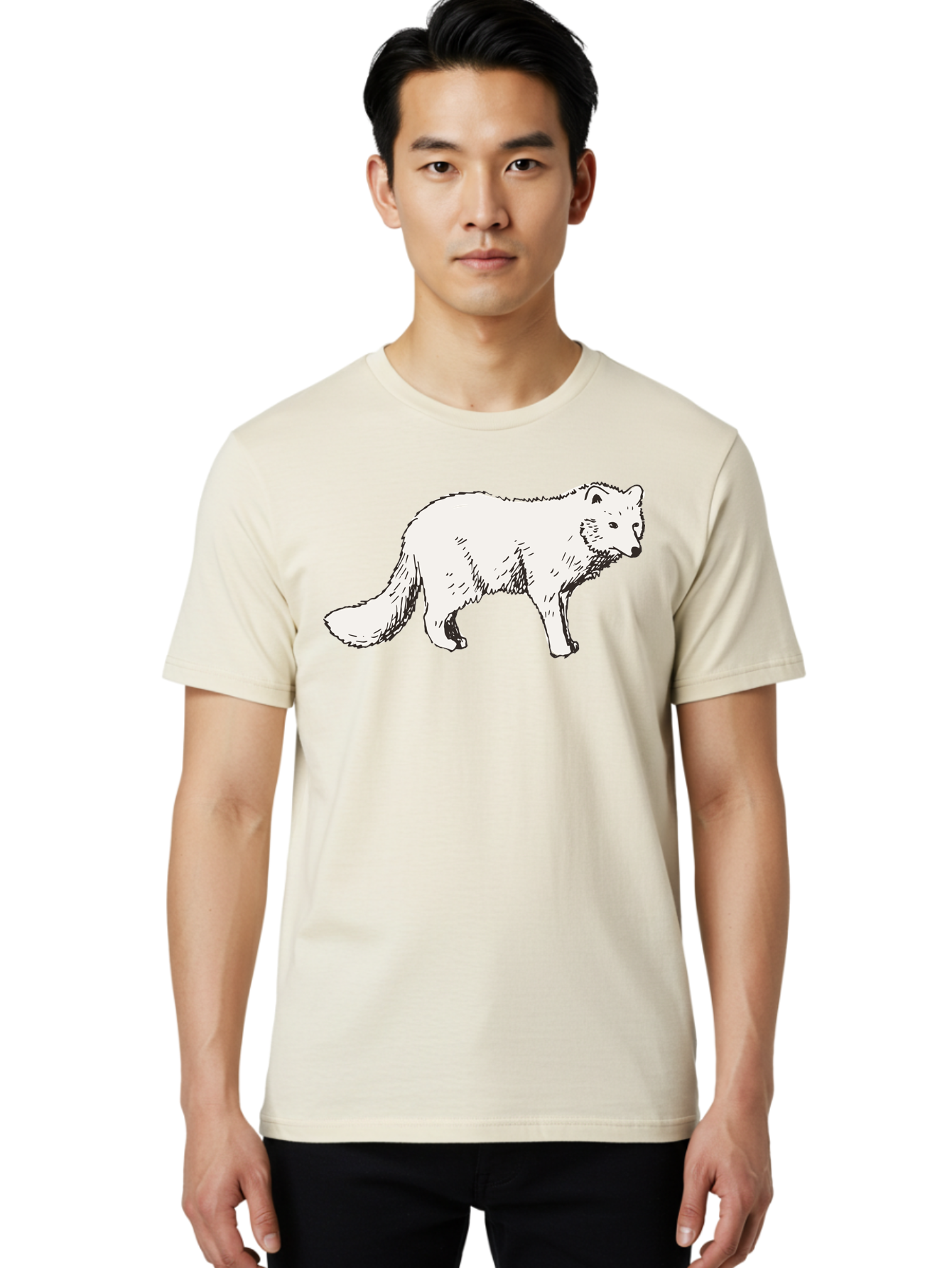 Arctic-Fox Men'S Graphic Tee, 100% Cotton, Comfortable Casual Summer Wear, Machine Washable, Arctic Fox, White Fur, Wild Animal, Wildlife Illustration, Cartoon Style, Simple Lines, Hand-Drawn, Furry Texture, Animal Portrait -  Aaa741 26