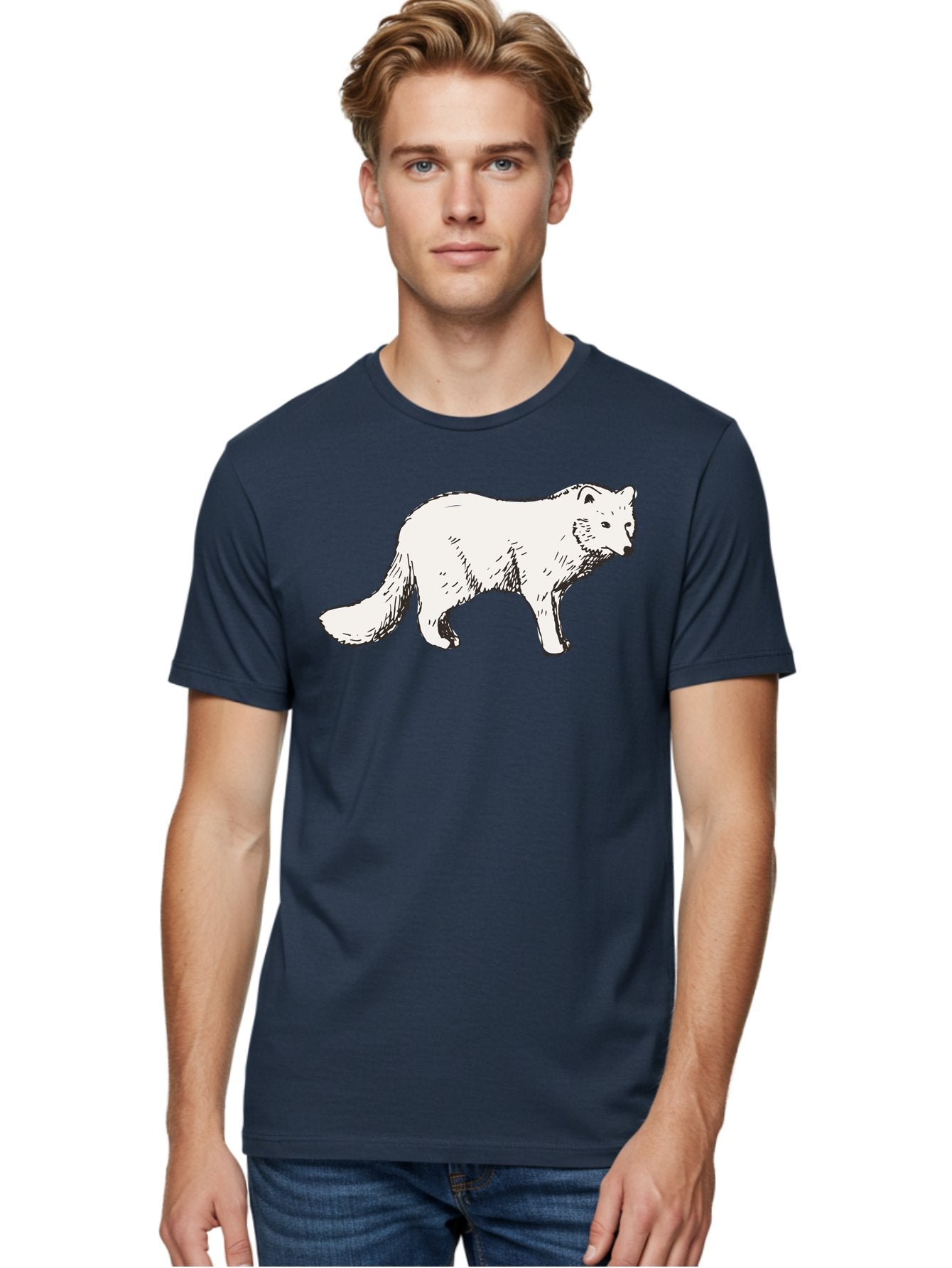 Arctic-Fox Men'S Graphic Tee, 100% Cotton, Comfortable Casual Summer Wear, Machine Washable, Arctic Fox, White Fur, Wild Animal, Wildlife Illustration, Cartoon Style, Simple Lines, Hand-Drawn, Furry Texture, Animal Portrait -  Aaa741 28