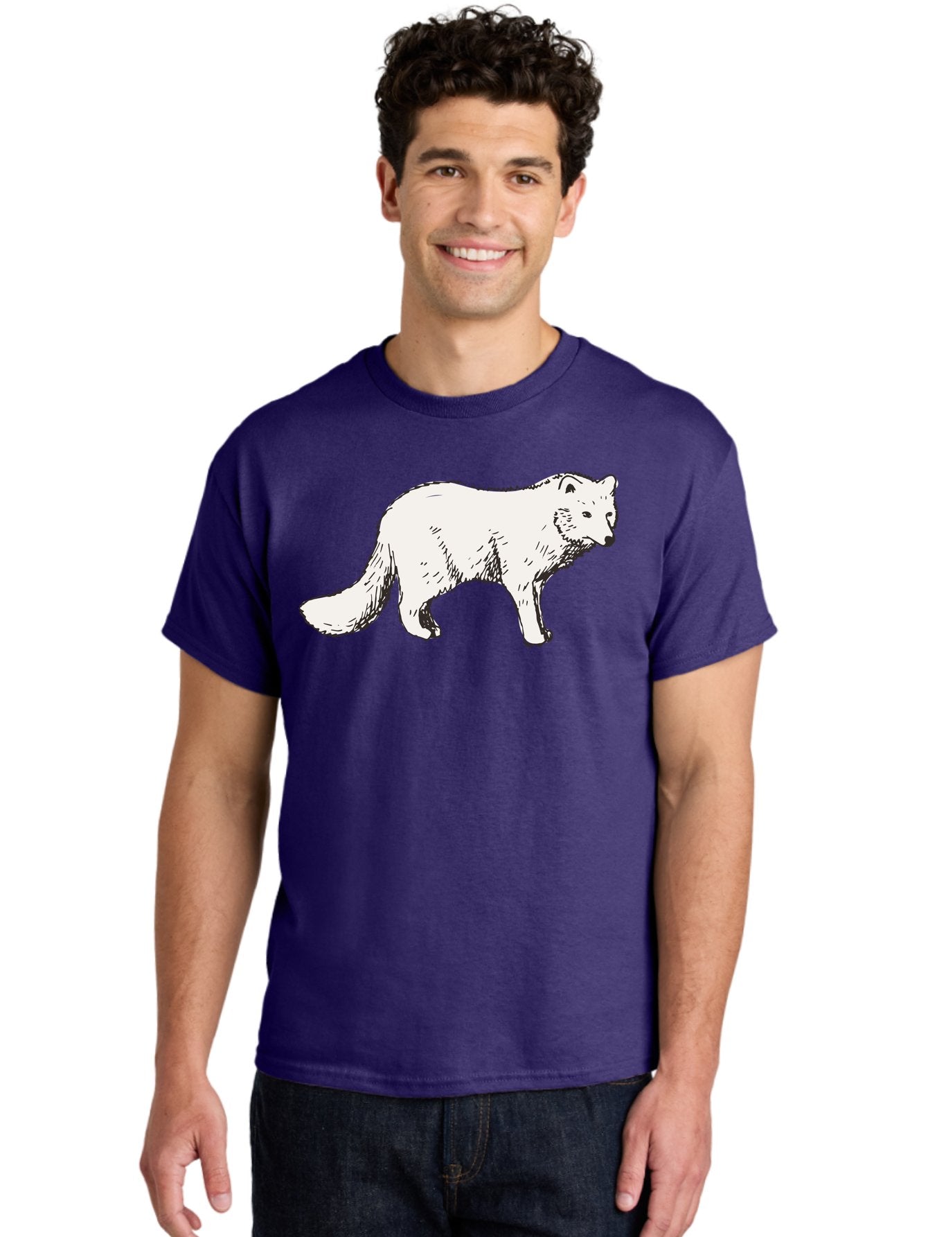 Arctic-Fox Men'S Graphic Tee, 100% Cotton, Comfortable Casual Summer Wear, Machine Washable, Arctic Fox, White Fur, Wild Animal, Wildlife Illustration, Cartoon Style, Simple Lines, Hand-Drawn, Furry Texture, Animal Portrait -  Aaa741 18
