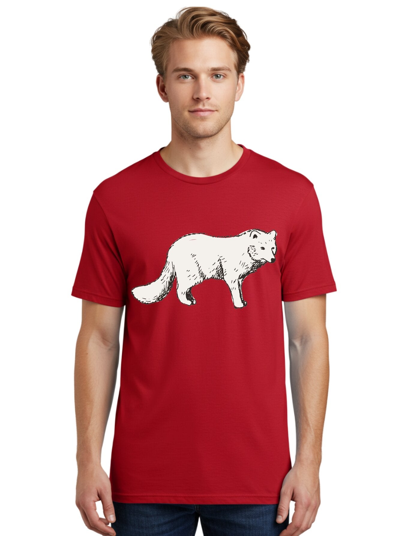 Arctic-Fox Men'S Graphic Tee, 100% Cotton, Comfortable Casual Summer Wear, Machine Washable, Arctic Fox, White Fur, Wild Animal, Wildlife Illustration, Cartoon Style, Simple Lines, Hand-Drawn, Furry Texture, Animal Portrait -  Aaa741 27