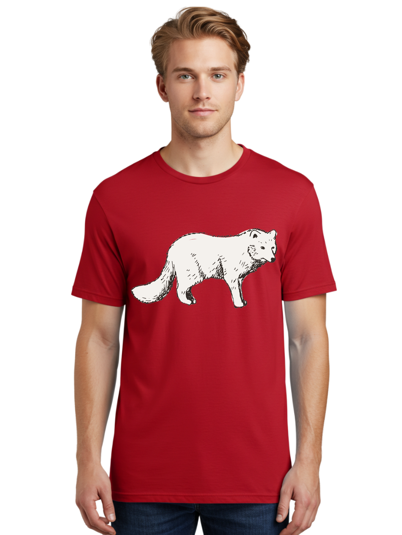 Arctic-Fox Men'S Graphic Tee, 100% Cotton, Comfortable Casual Summer Wear, Machine Washable, Arctic Fox, White Fur, Wild Animal, Wildlife Illustration, Cartoon Style, Simple Lines, Hand-Drawn, Furry Texture, Animal Portrait -  Aaa741 4