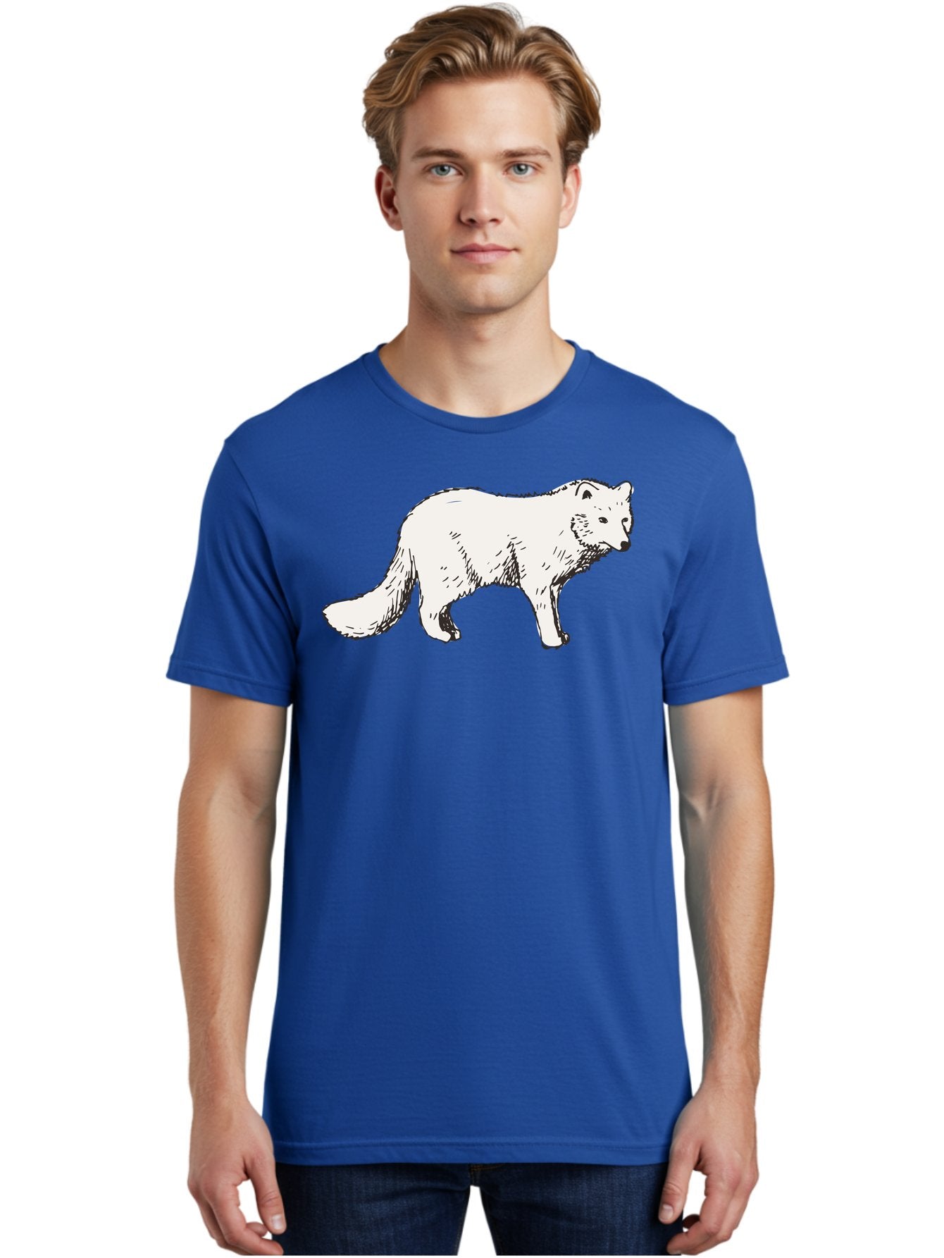 Arctic-Fox Men'S Graphic Tee, 100% Cotton, Comfortable Casual Summer Wear, Machine Washable, Arctic Fox, White Fur, Wild Animal, Wildlife Illustration, Cartoon Style, Simple Lines, Hand-Drawn, Furry Texture, Animal Portrait -  Aaa741 17