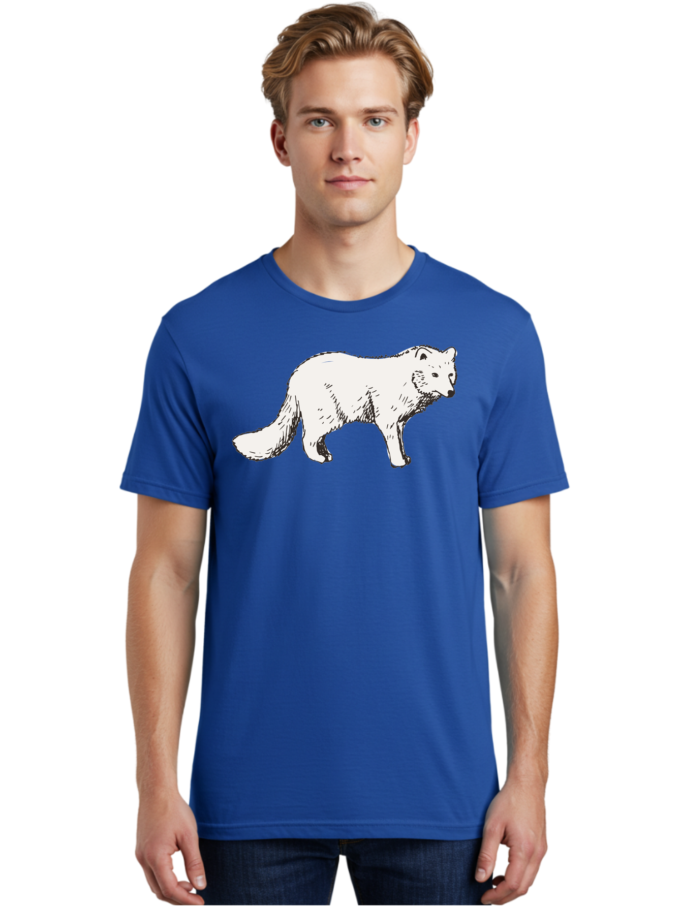 Arctic-Fox Men'S Graphic Tee, 100% Cotton, Comfortable Casual Summer Wear, Machine Washable, Arctic Fox, White Fur, Wild Animal, Wildlife Illustration, Cartoon Style, Simple Lines, Hand-Drawn, Furry Texture, Animal Portrait -  Aaa741 12