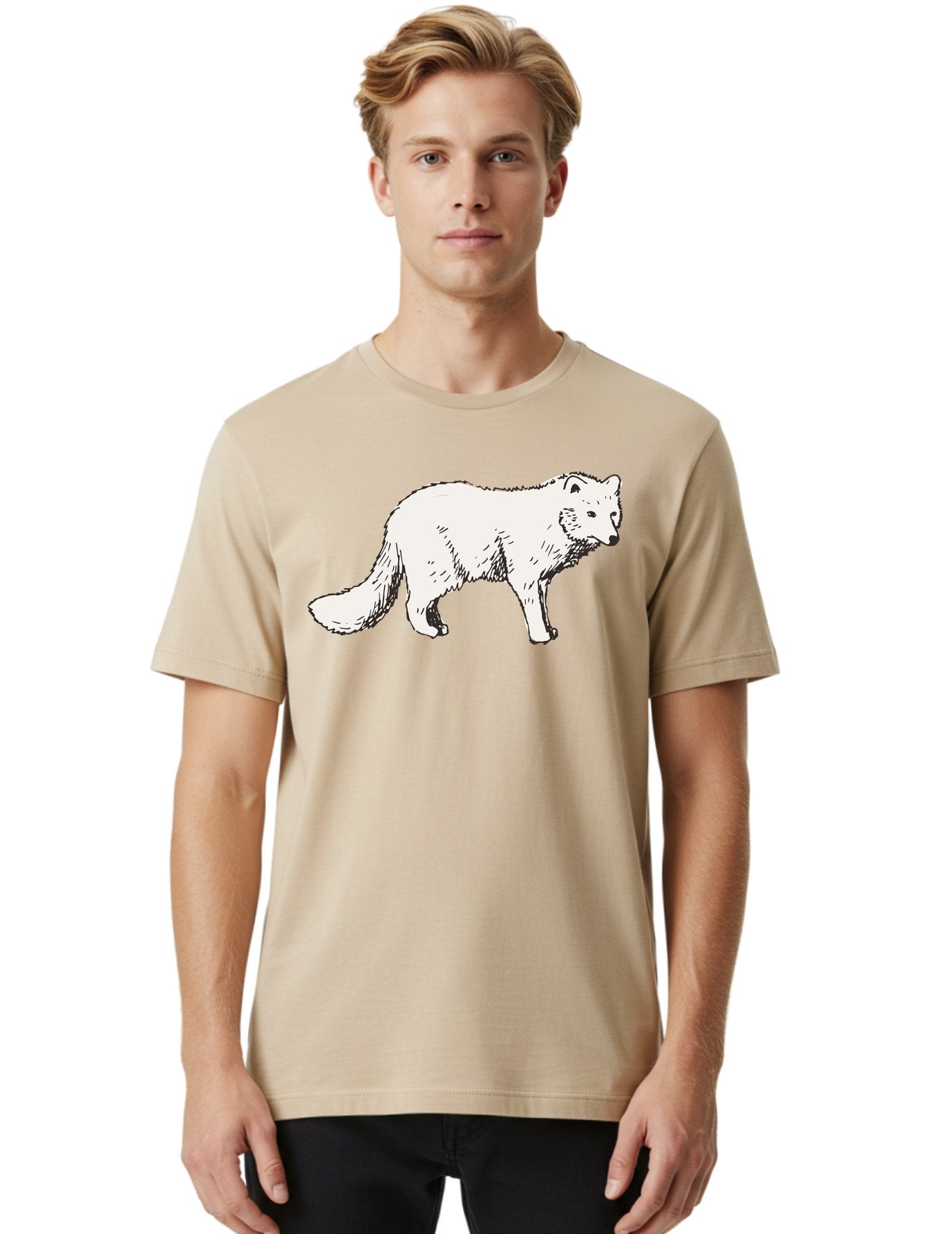 Arctic-Fox Men'S Graphic Tee, 100% Cotton, Comfortable Casual Summer Wear, Machine Washable, Arctic Fox, White Fur, Wild Animal, Wildlife Illustration, Cartoon Style, Simple Lines, Hand-Drawn, Furry Texture, Animal Portrait -  Aaa741 25