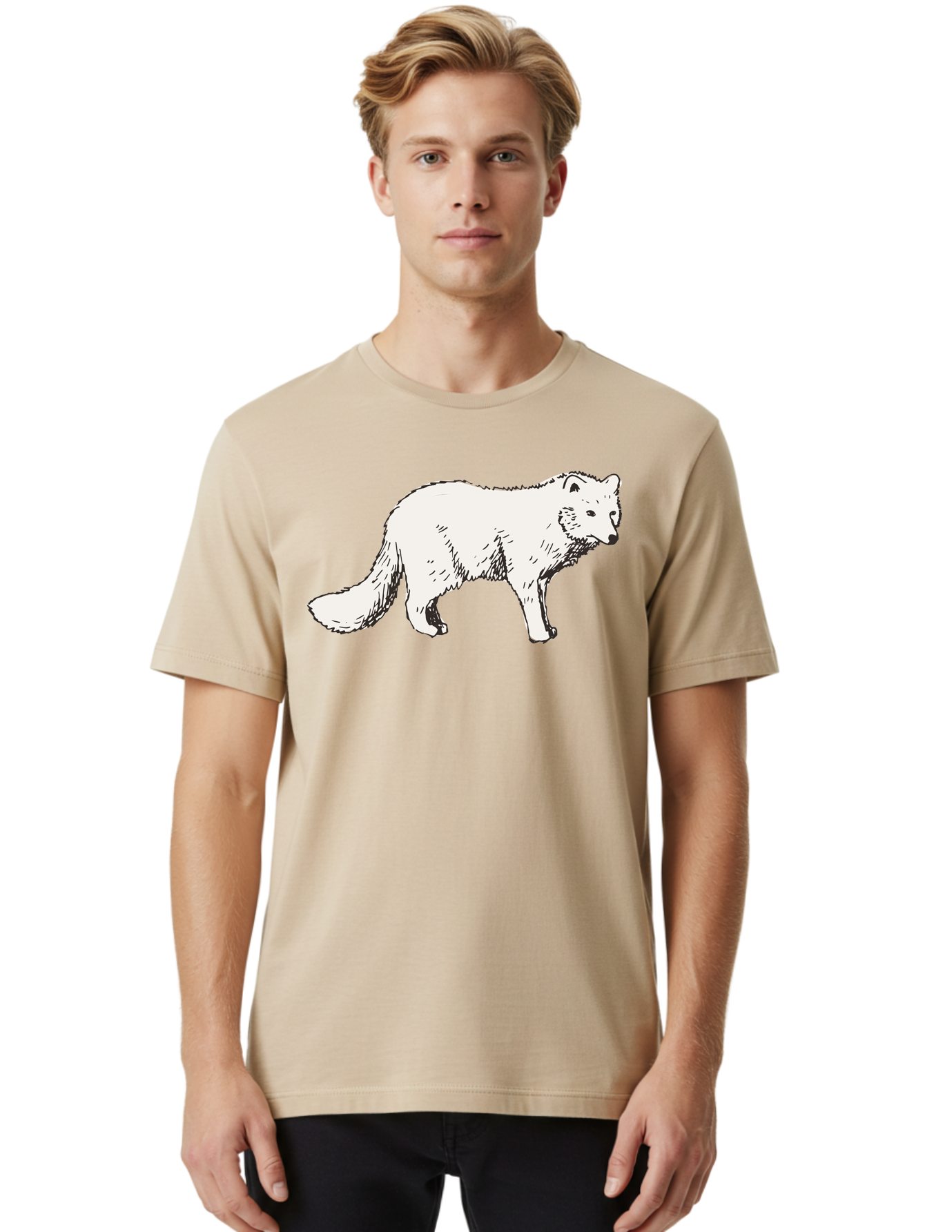 Arctic-Fox Men'S Graphic Tee, 100% Cotton, Comfortable Casual Summer Wear, Machine Washable, Arctic Fox, White Fur, Wild Animal, Wildlife Illustration, Cartoon Style, Simple Lines, Hand-Drawn, Furry Texture, Animal Portrait -  Aaa741 24
