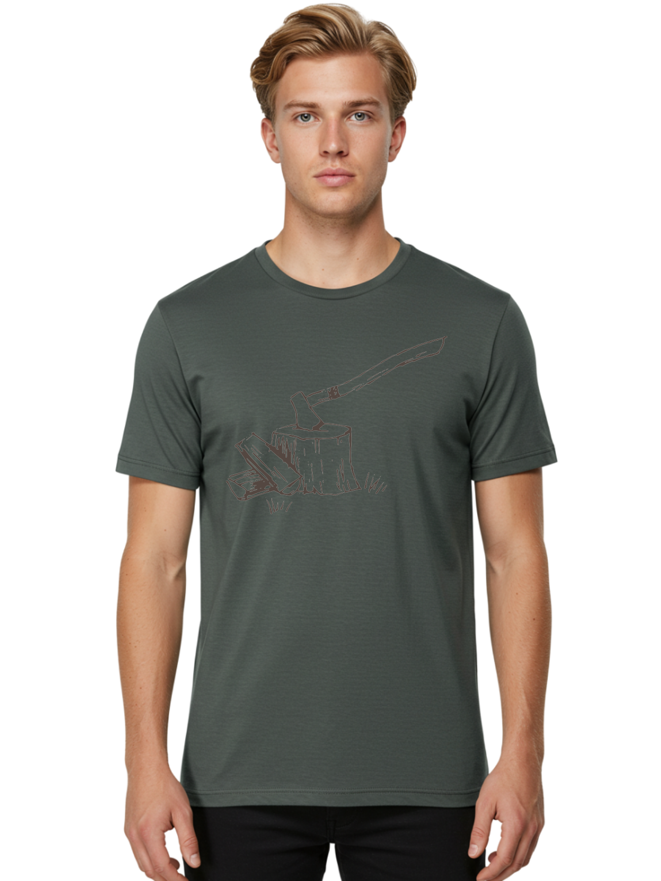 Axe-Chopping-Wood Men'S Graphic Tee, 100% Cotton, Comfortable Casual Summer Wear, Machine Washable, Axe On Chopping Block, Chopping Wood, Log Splitting, Firewood Preparation, Rustic Tools, Outdoor Activity, Axe Handle, Wooden Stump -  Aaa749 20