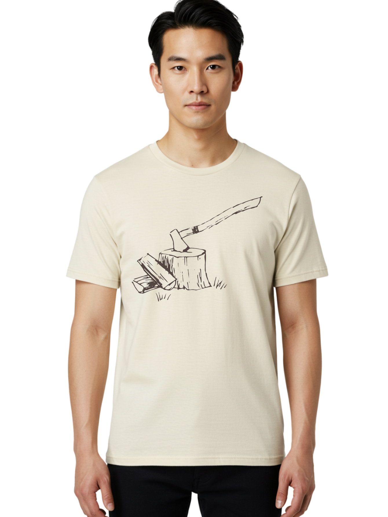 Axe-Chopping-Wood Men'S Graphic Tee, 100% Cotton, Comfortable Casual Summer Wear, Machine Washable, Axe On Chopping Block, Chopping Wood, Log Splitting, Firewood Preparation, Rustic Tools, Outdoor Activity, Axe Handle, Wooden Stump -  Aaa749 18