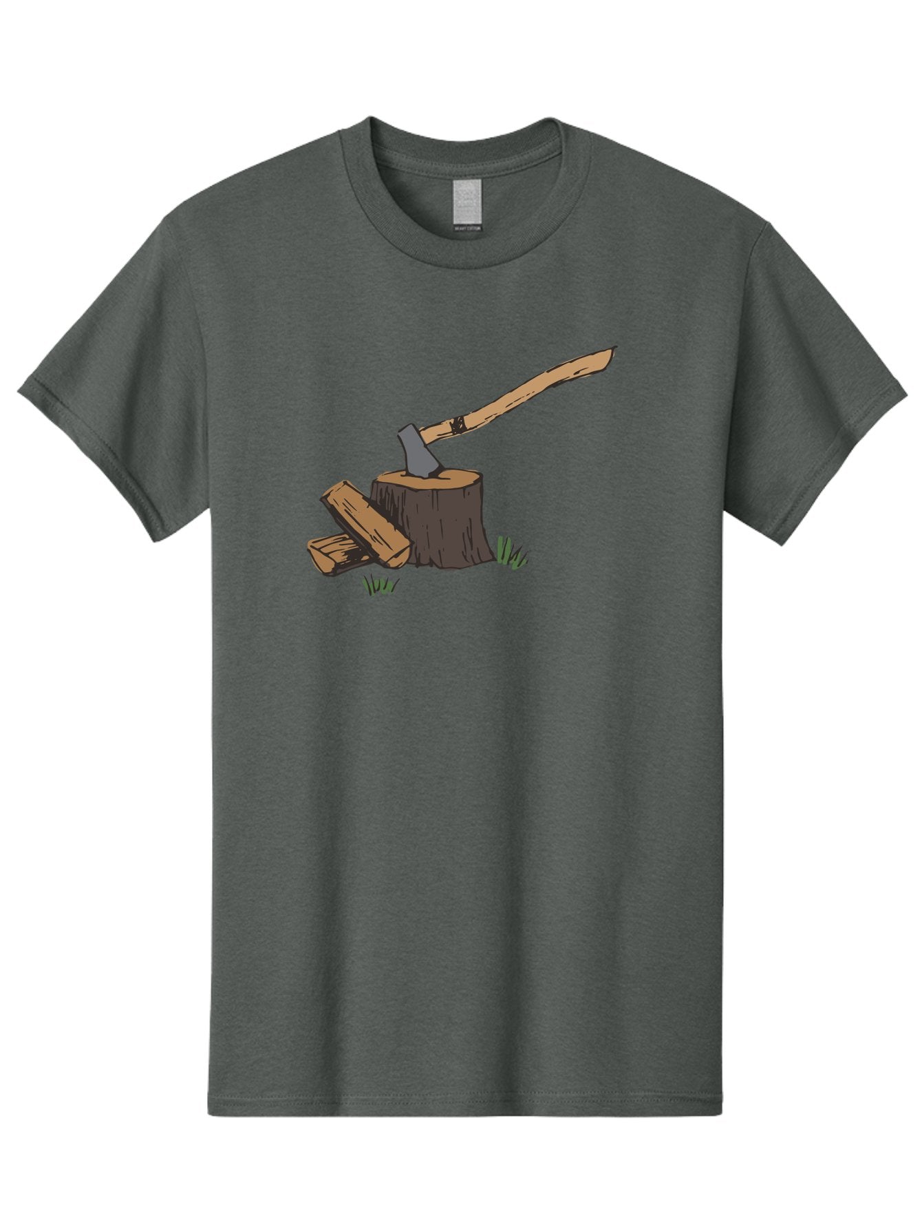 Axe-In-Stump Men'S Graphic Tee, 100% Cotton, Comfortable Casual Summer Wear, Machine Washable, Axe Stuck In Tree Stump, Chopped Wood, Outdoor Activity, Lumberjack Work, Forest Scenery, Wooden Handle, Grassy Surroundings -  Aaa750 14