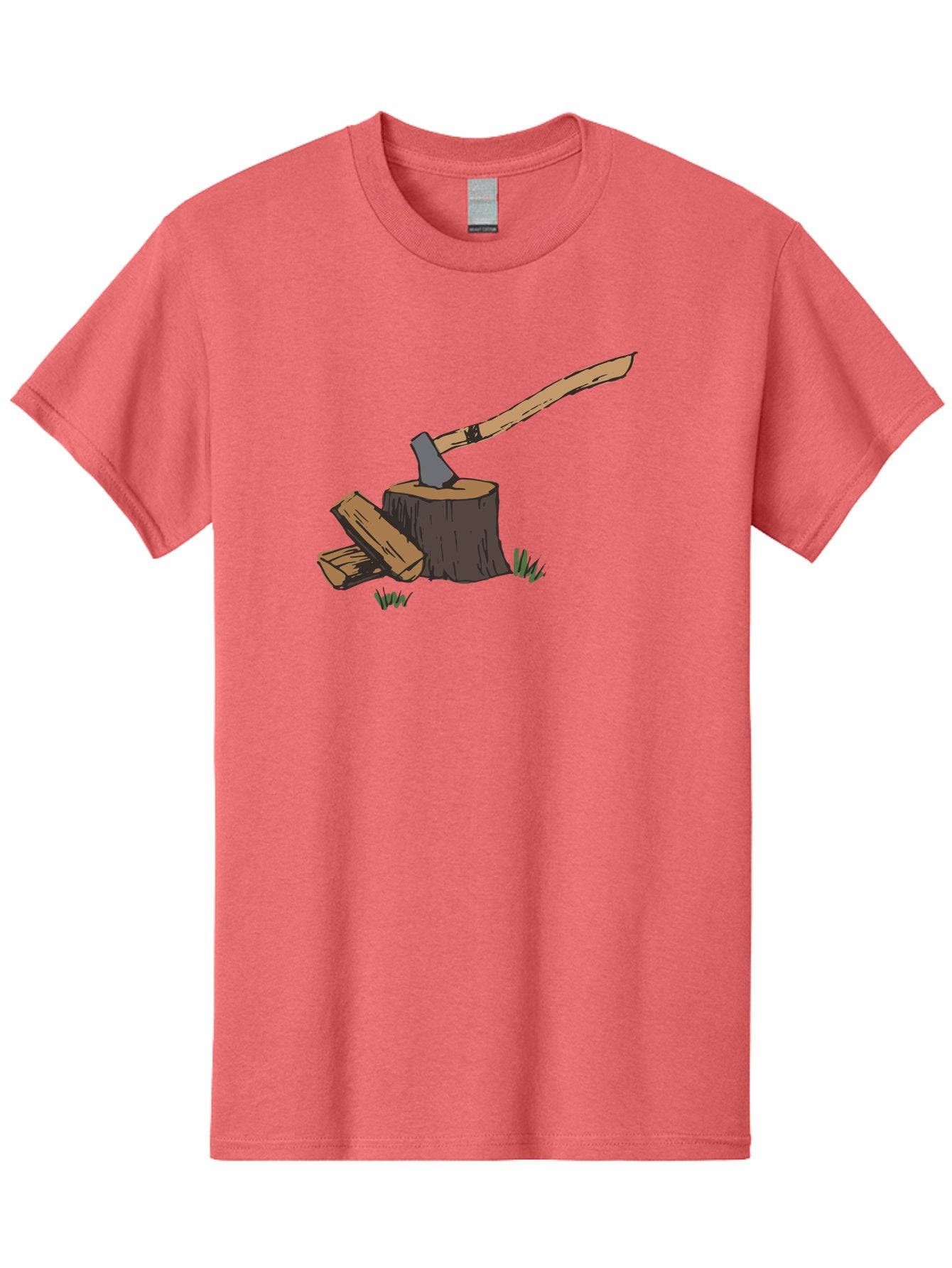Axe-In-Stump Men'S Graphic Tee, 100% Cotton, Comfortable Casual Summer Wear, Machine Washable, Axe Stuck In Tree Stump, Chopped Wood, Outdoor Activity, Lumberjack Work, Forest Scenery, Wooden Handle, Grassy Surroundings -  Aaa750 3