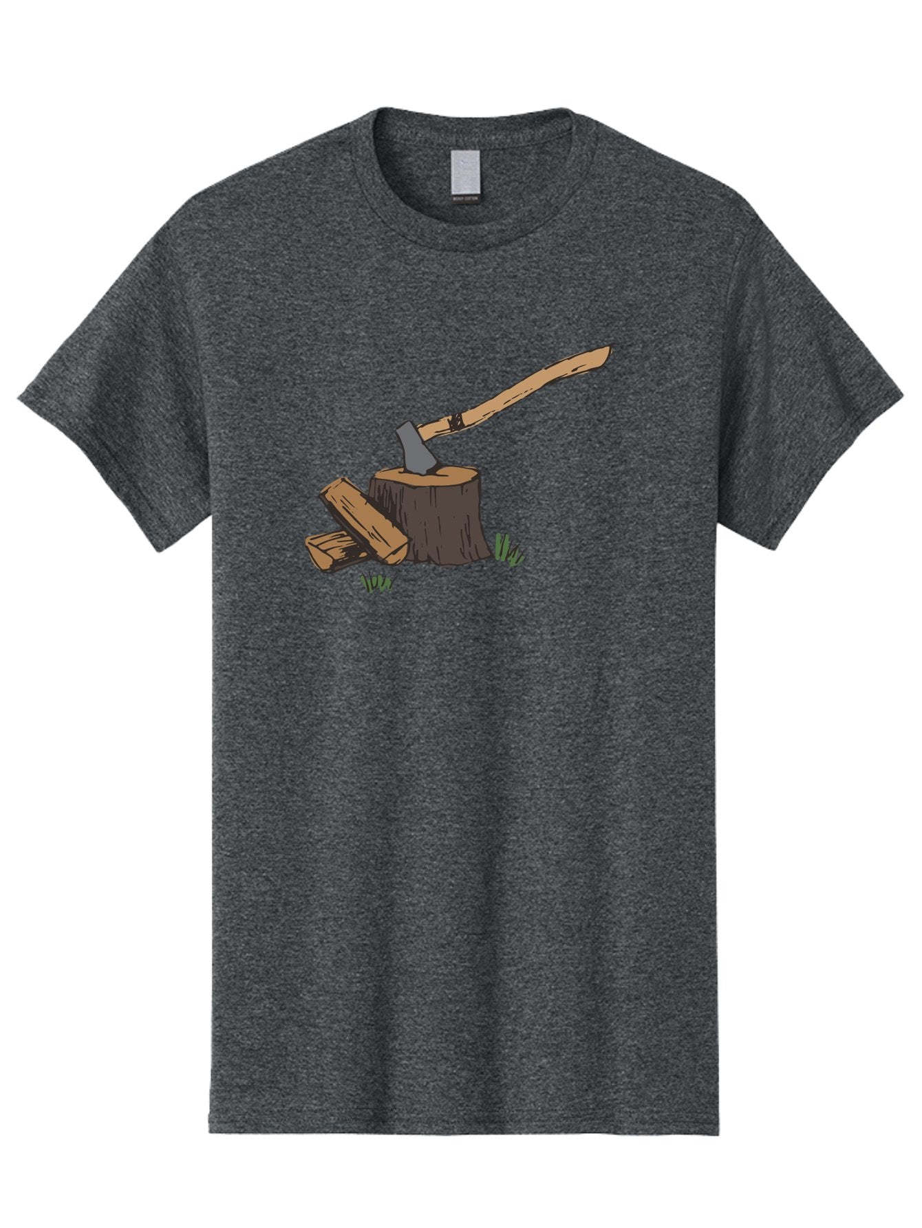 Axe-In-Stump Men'S Graphic Tee, 100% Cotton, Comfortable Casual Summer Wear, Machine Washable, Axe Stuck In Tree Stump, Chopped Wood, Outdoor Activity, Lumberjack Work, Forest Scenery, Wooden Handle, Grassy Surroundings -  Aaa750 10