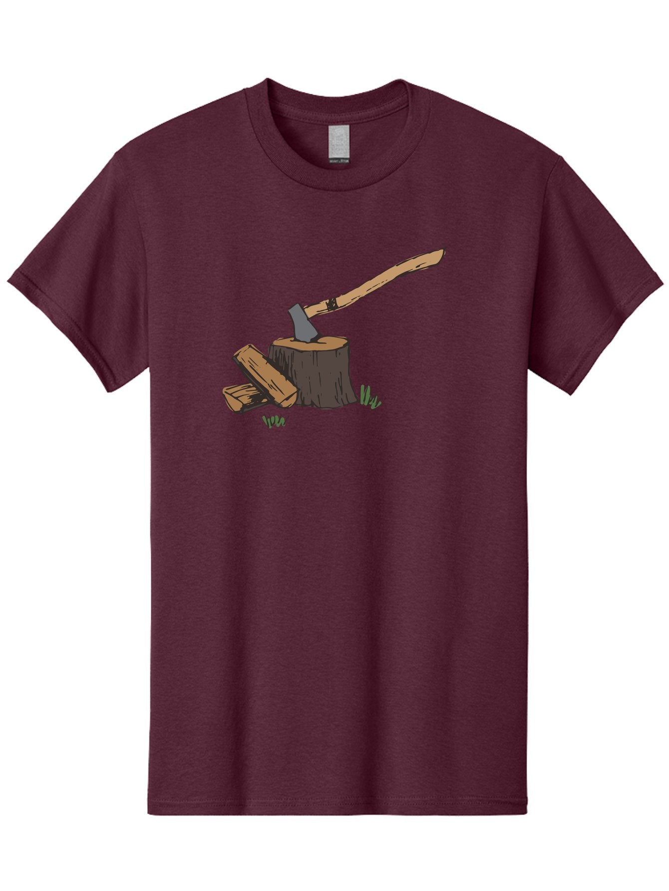 Axe-In-Stump Men'S Graphic Tee, 100% Cotton, Comfortable Casual Summer Wear, Machine Washable, Axe Stuck In Tree Stump, Chopped Wood, Outdoor Activity, Lumberjack Work, Forest Scenery, Wooden Handle, Grassy Surroundings -  Aaa750 6