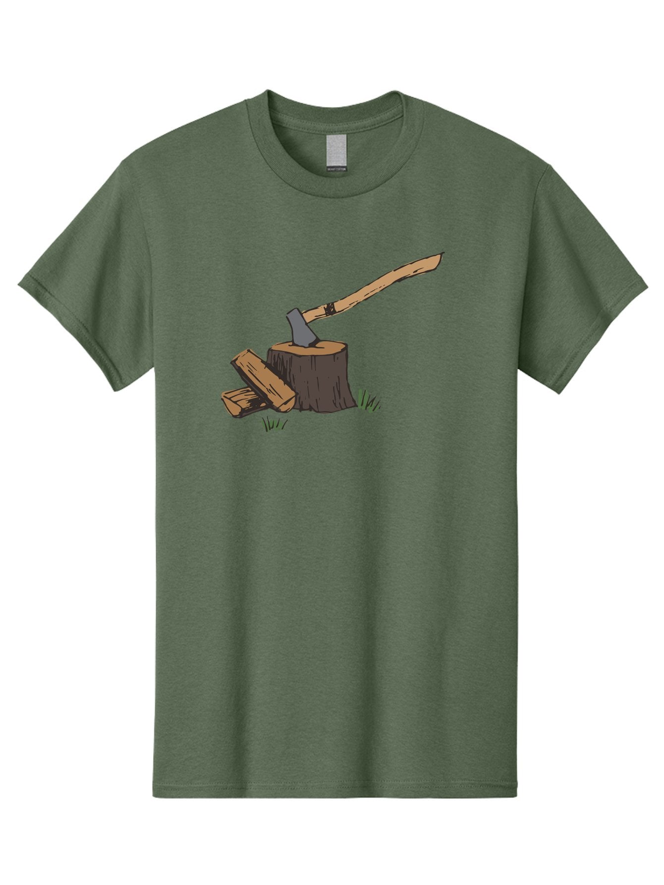 Axe-In-Stump Men'S Graphic Tee, 100% Cotton, Comfortable Casual Summer Wear, Machine Washable, Axe Stuck In Tree Stump, Chopped Wood, Outdoor Activity, Lumberjack Work, Forest Scenery, Wooden Handle, Grassy Surroundings -  Aaa750 12