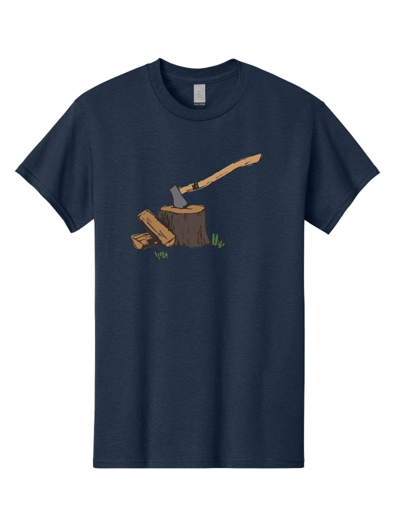 Axe-In-Stump Men'S Graphic Tee, 100% Cotton, Comfortable Casual Summer Wear, Machine Washable, Axe Stuck In Tree Stump, Chopped Wood, Outdoor Activity, Lumberjack Work, Forest Scenery, Wooden Handle, Grassy Surroundings -  Aaa750 8