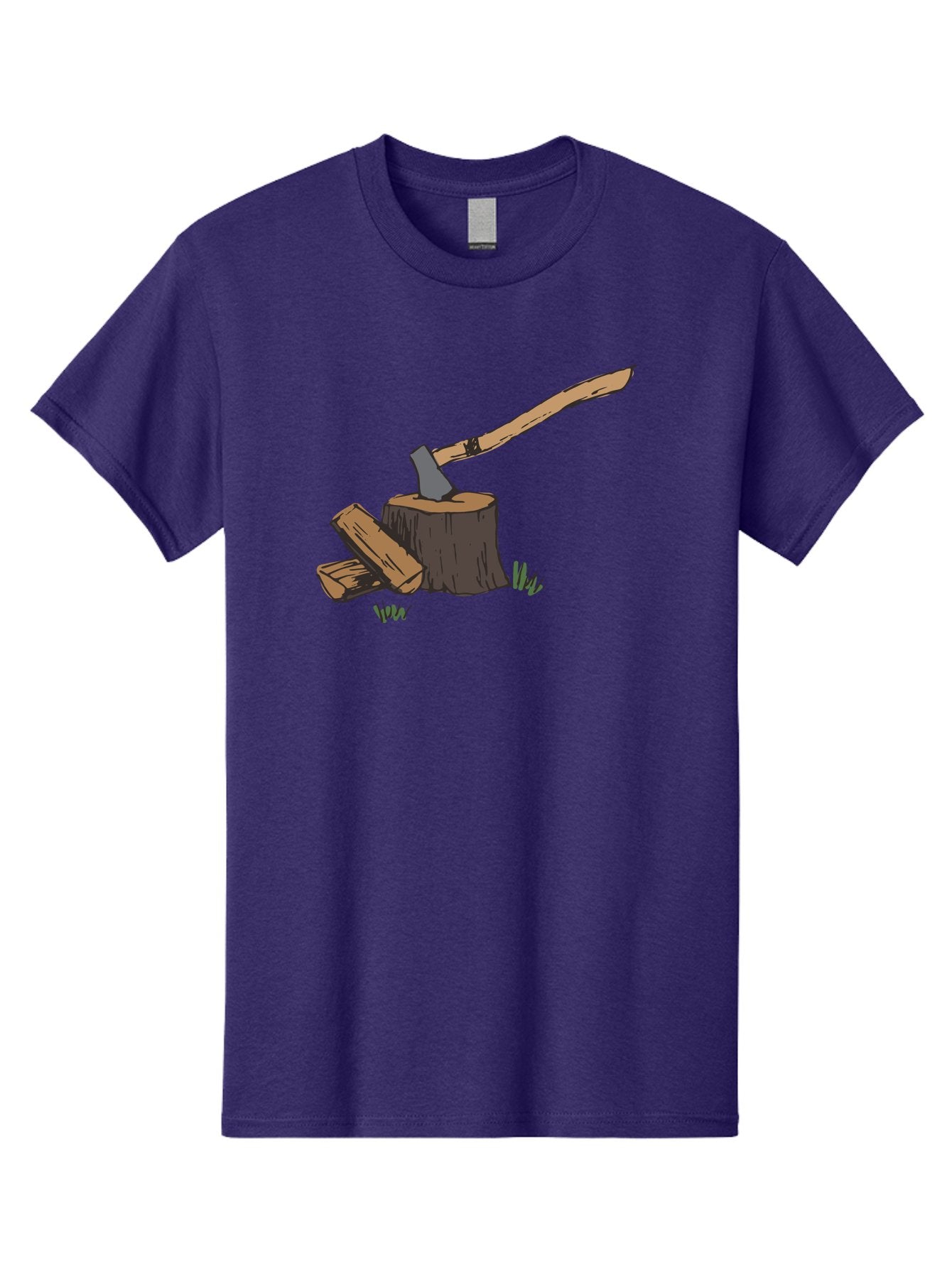 Axe-In-Stump Men'S Graphic Tee, 100% Cotton, Comfortable Casual Summer Wear, Machine Washable, Axe Stuck In Tree Stump, Chopped Wood, Outdoor Activity, Lumberjack Work, Forest Scenery, Wooden Handle, Grassy Surroundings -  Aaa750 15