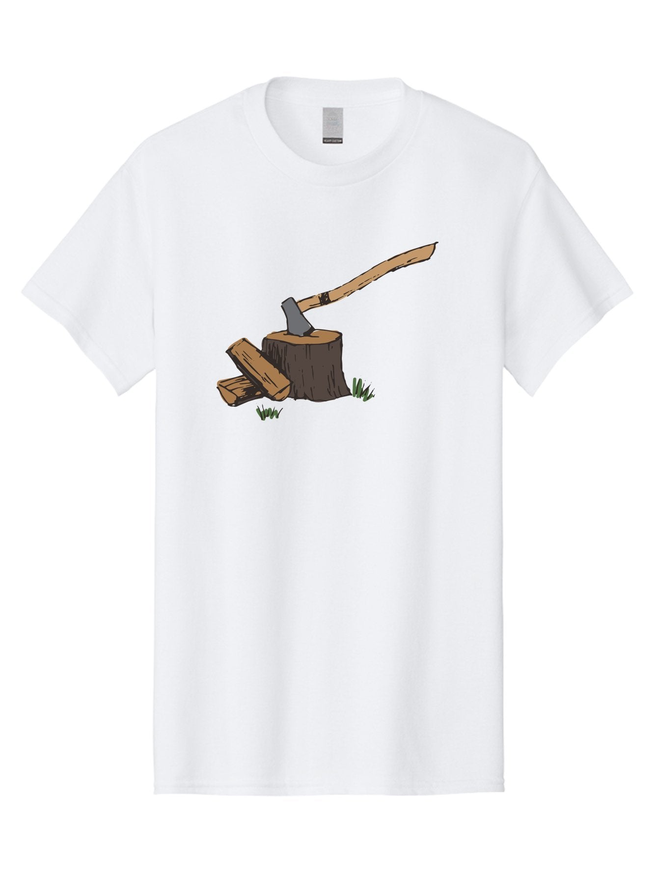 Axe-In-Stump Men'S Graphic Tee, 100% Cotton, Comfortable Casual Summer Wear, Machine Washable, Axe Stuck In Tree Stump, Chopped Wood, Outdoor Activity, Lumberjack Work, Forest Scenery, Wooden Handle, Grassy Surroundings -  Aaa750 9