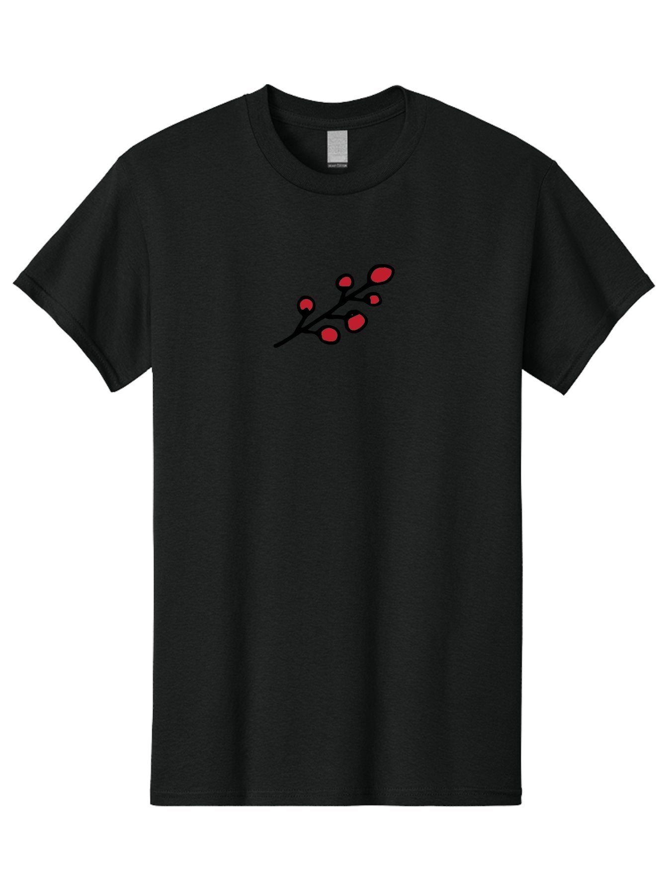 Berries-1 Men'S Graphic Tee, 100% Cotton, Comfortable Casual Summer Wear, Machine Washable, Black Stem, Red Bulbs, Abstract Design, Simple Graphics, Minimalist Art, Bold Colors, Modern Illustration -  Aaa753