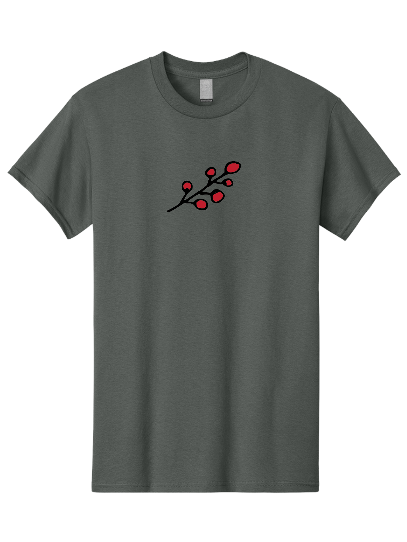 Berries-1 Men'S Graphic Tee, 100% Cotton, Comfortable Casual Summer Wear, Machine Washable, Black Stem, Red Bulbs, Abstract Design, Simple Graphics, Minimalist Art, Bold Colors, Modern Illustration -  Aaa753 3