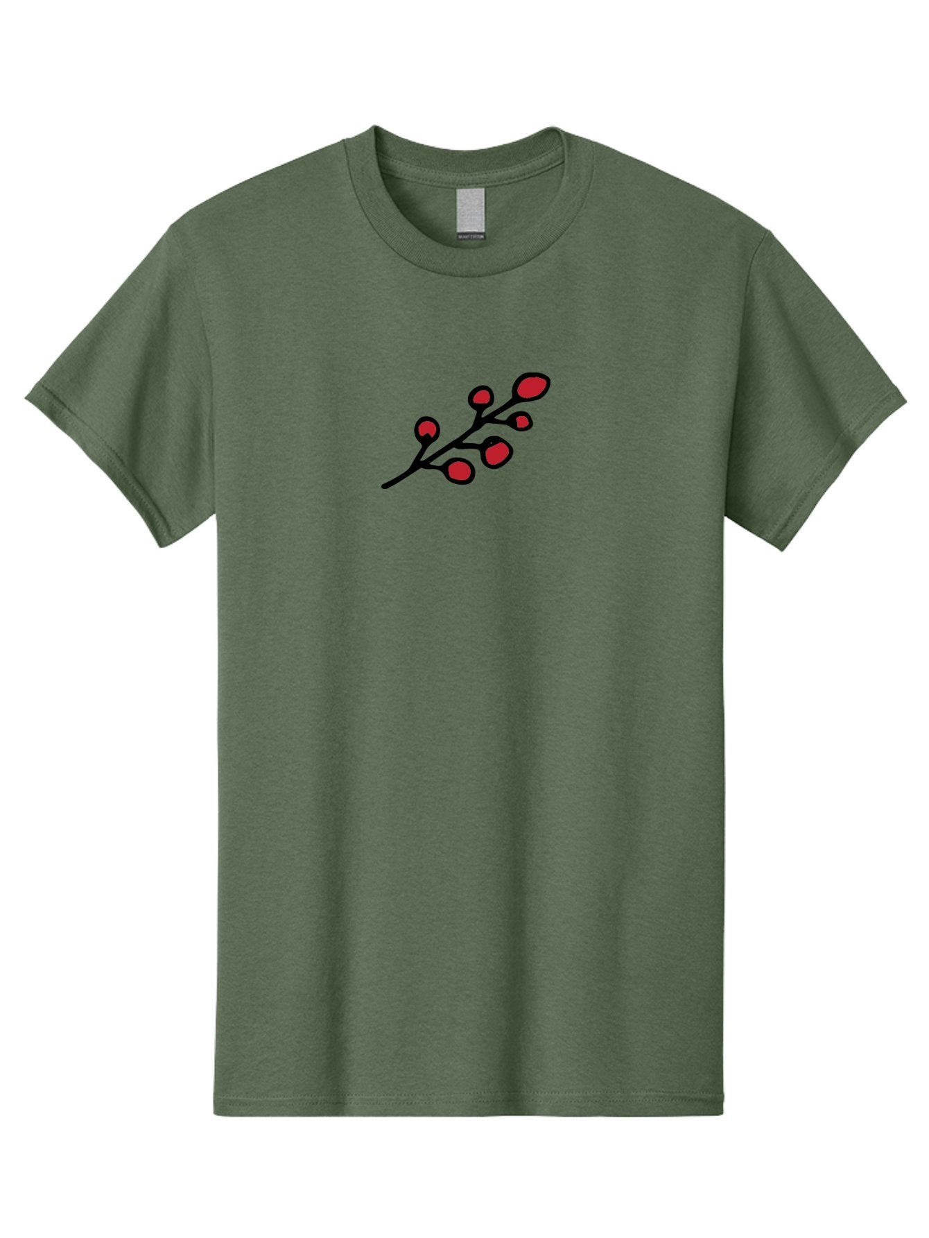 Berries-1 Men'S Graphic Tee, 100% Cotton, Comfortable Casual Summer Wear, Machine Washable, Black Stem, Red Bulbs, Abstract Design, Simple Graphics, Minimalist Art, Bold Colors, Modern Illustration -  Aaa753 4
