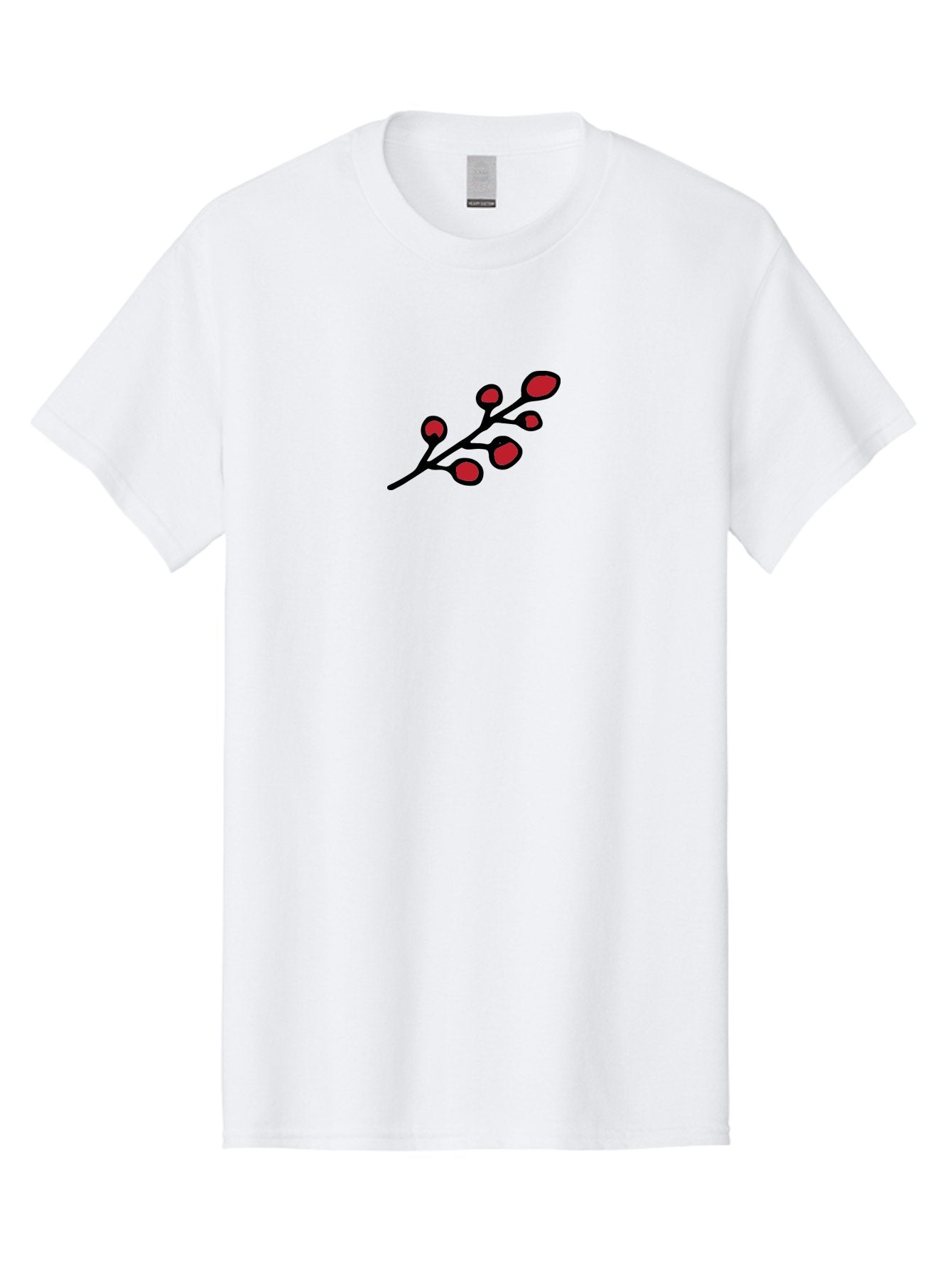 Berries-1 Men'S Graphic Tee, 100% Cotton, Comfortable Casual Summer Wear, Machine Washable, Black Stem, Red Bulbs, Abstract Design, Simple Graphics, Minimalist Art, Bold Colors, Modern Illustration -  Aaa753