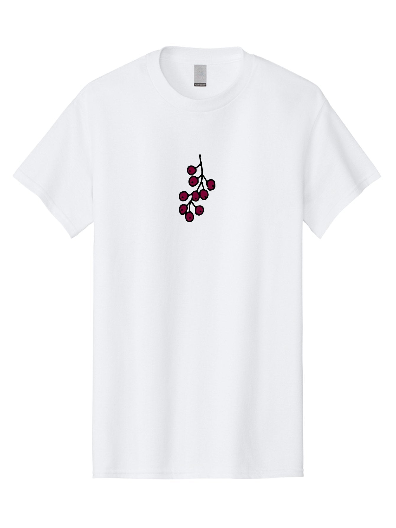 Berries Men'S Graphic Tee, 100% Cotton, Comfortable Casual Summer Wear, Machine Washable, Cluster Of Red Berries, Dark Red Color, Simple Design, Minimalist Illustration, Fruit Branch, Autumn Theme -  Aaa754