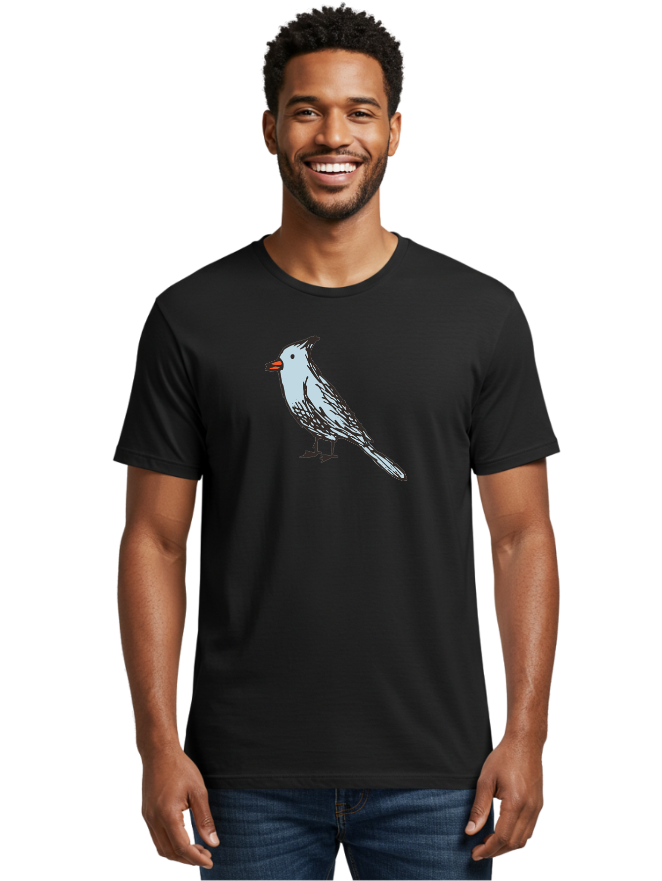 Bird-1 Men'S Graphic Tee, 100% Cotton, Comfortable Casual Summer Wear, Machine Washable, Cartoon Bird, Simple Drawing, White Bird, Black Feathers, Orange Beak, Childish Art, Minimalist Design, Stylized Illustration, Simple Shapes, Cute Bird -  Aaa755 22