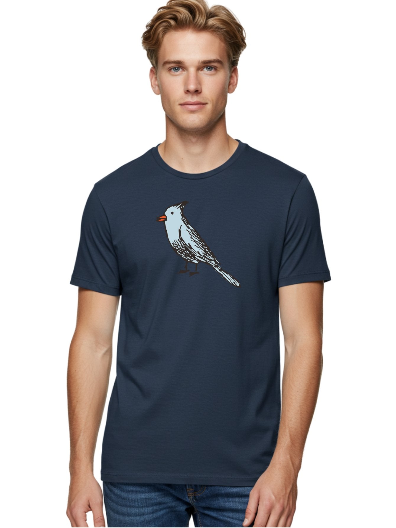 Bird-1 Men'S Graphic Tee, 100% Cotton, Comfortable Casual Summer Wear, Machine Washable, Cartoon Bird, Simple Drawing, White Bird, Black Feathers, Orange Beak, Childish Art, Minimalist Design, Stylized Illustration, Simple Shapes, Cute Bird -  Aaa755 30