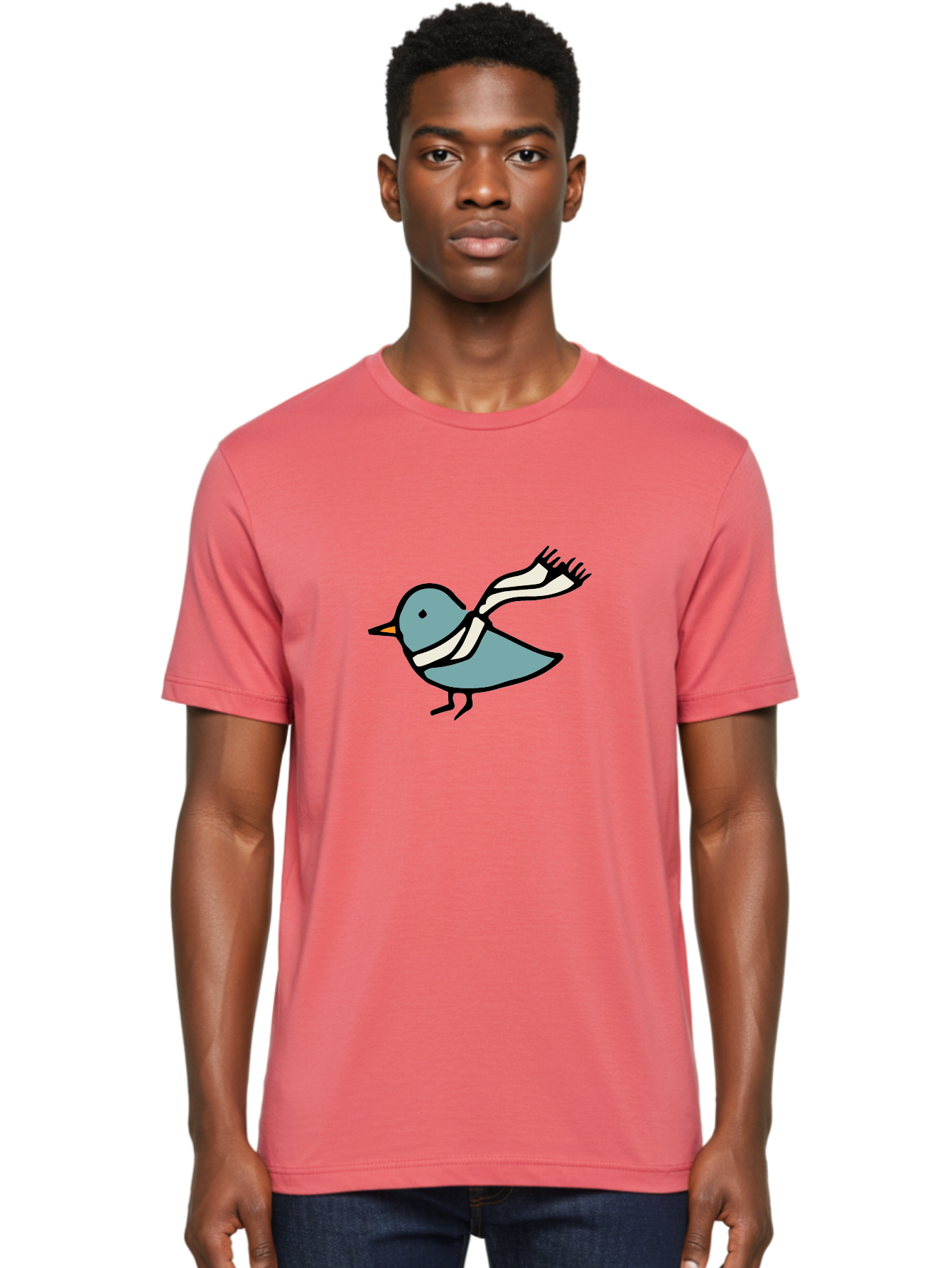 Bird-In-Scarf Men'S Graphic Tee, 100% Cotton, Comfortable Casual Summer Wear, Machine Washable, Cartoon Bird, Bird Wearing Scarf, Winter Bird, Bird In Flight, Blue Bird, Bird Illustration, Simple Design, Whimsical Art, Minimalist Style, -  Aaa756 12
