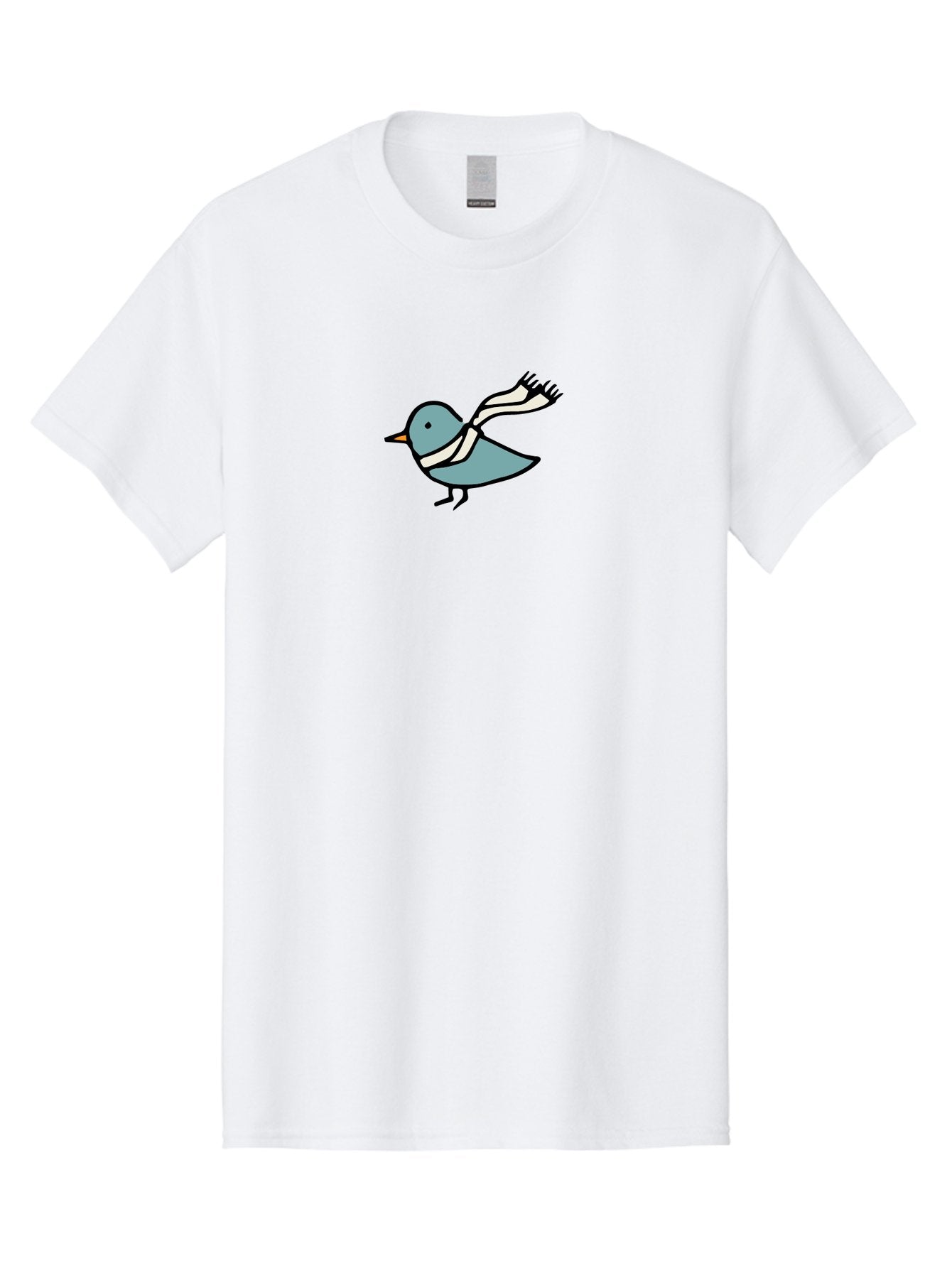 Bird-In-Scarf Men'S Graphic Tee, 100% Cotton, Comfortable Casual Summer Wear, Machine Washable, Cartoon Bird, Bird Wearing Scarf, Winter Bird, Bird In Flight, Blue Bird, Bird Illustration, Simple Design, Whimsical Art, Minimalist Style, -  Aaa756