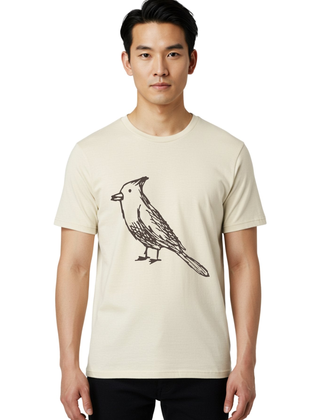Black-Bird Men'S Graphic Tee, 100% Cotton, Comfortable Casual Summer Wear, Machine Washable, Simple Line Drawing, Bird Silhouette, Wildlife Art, Minimalist Design, Feathered Friend, Songbird -  Aaa758 26