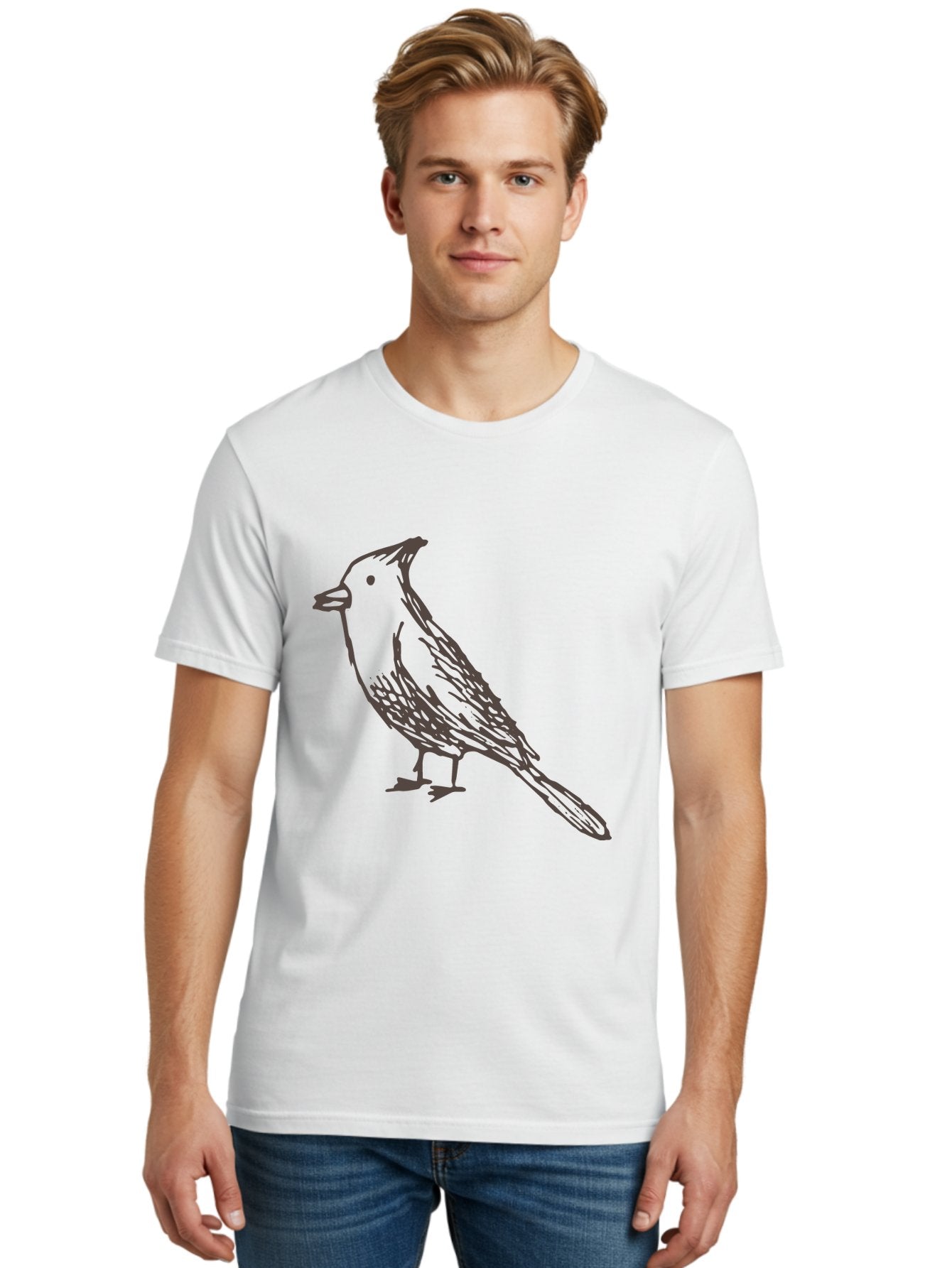 Black-Bird Men'S Graphic Tee, 100% Cotton, Comfortable Casual Summer Wear, Machine Washable, Simple Line Drawing, Bird Silhouette, Wildlife Art, Minimalist Design, Feathered Friend, Songbird -  Aaa758 24