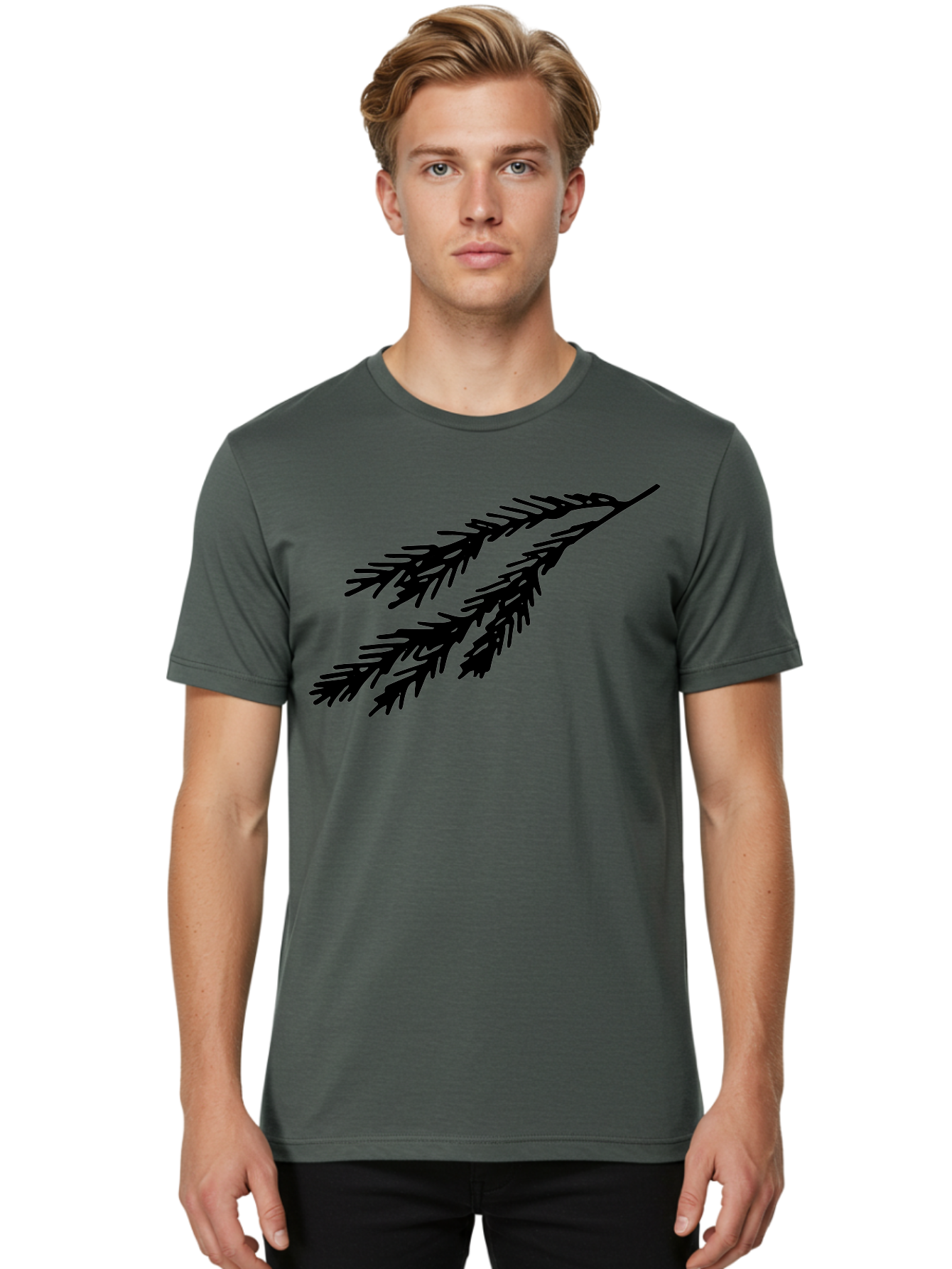 Black-Branches Men'S Graphic Tee, 100% Cotton, Comfortable Casual Summer Wear, Machine Washable, Fir Branch Silhouette, Black Fir Branch, Simple Design, Minimalist Art, Evergreen Branch, Botanical Illustration, Graphic Design Element -  Aaa759 4