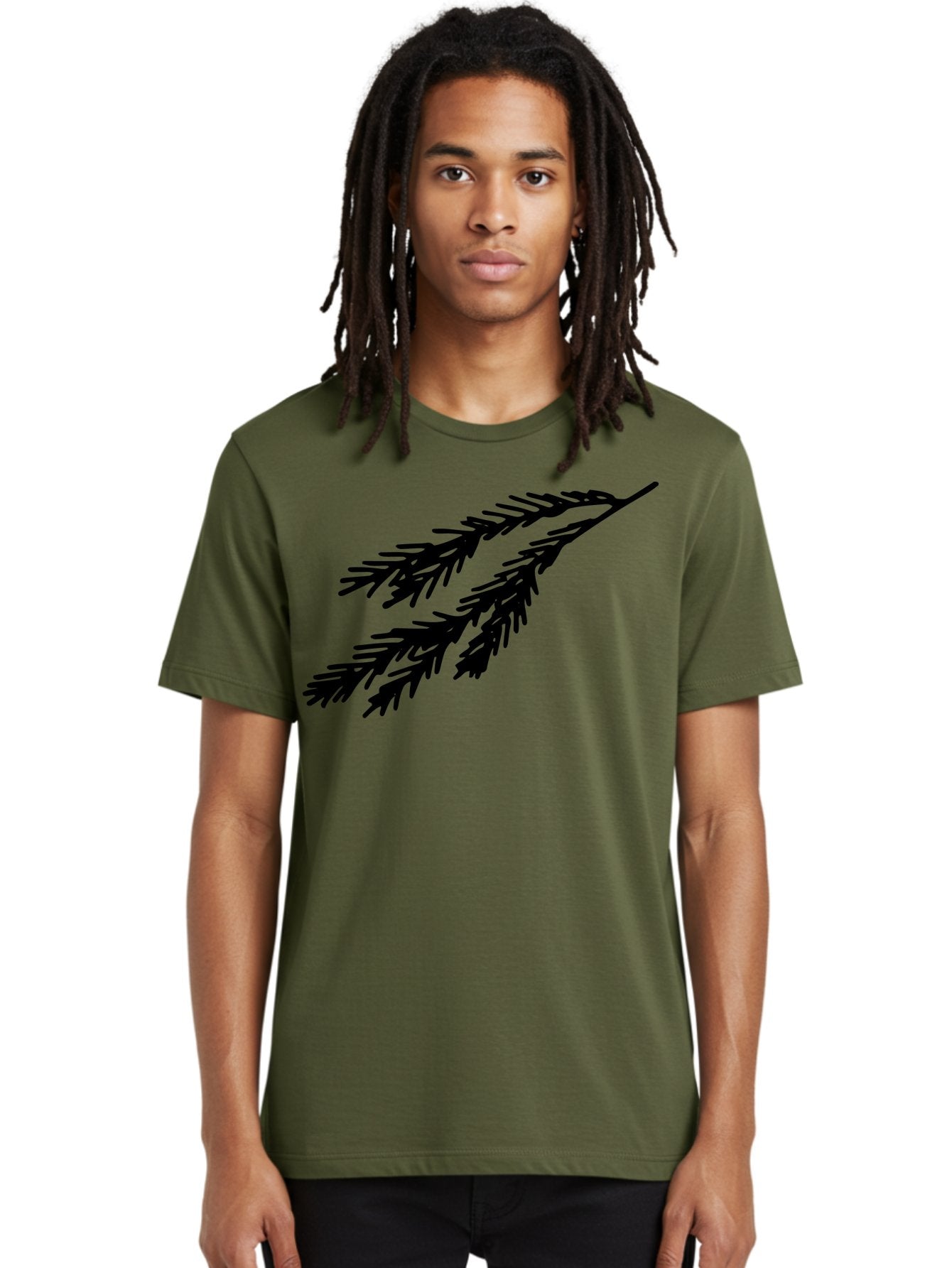 Black-Branches Men'S Graphic Tee, 100% Cotton, Comfortable Casual Summer Wear, Machine Washable, Fir Branch Silhouette, Black Fir Branch, Simple Design, Minimalist Art, Evergreen Branch, Botanical Illustration, Graphic Design Element -  Aaa759 29