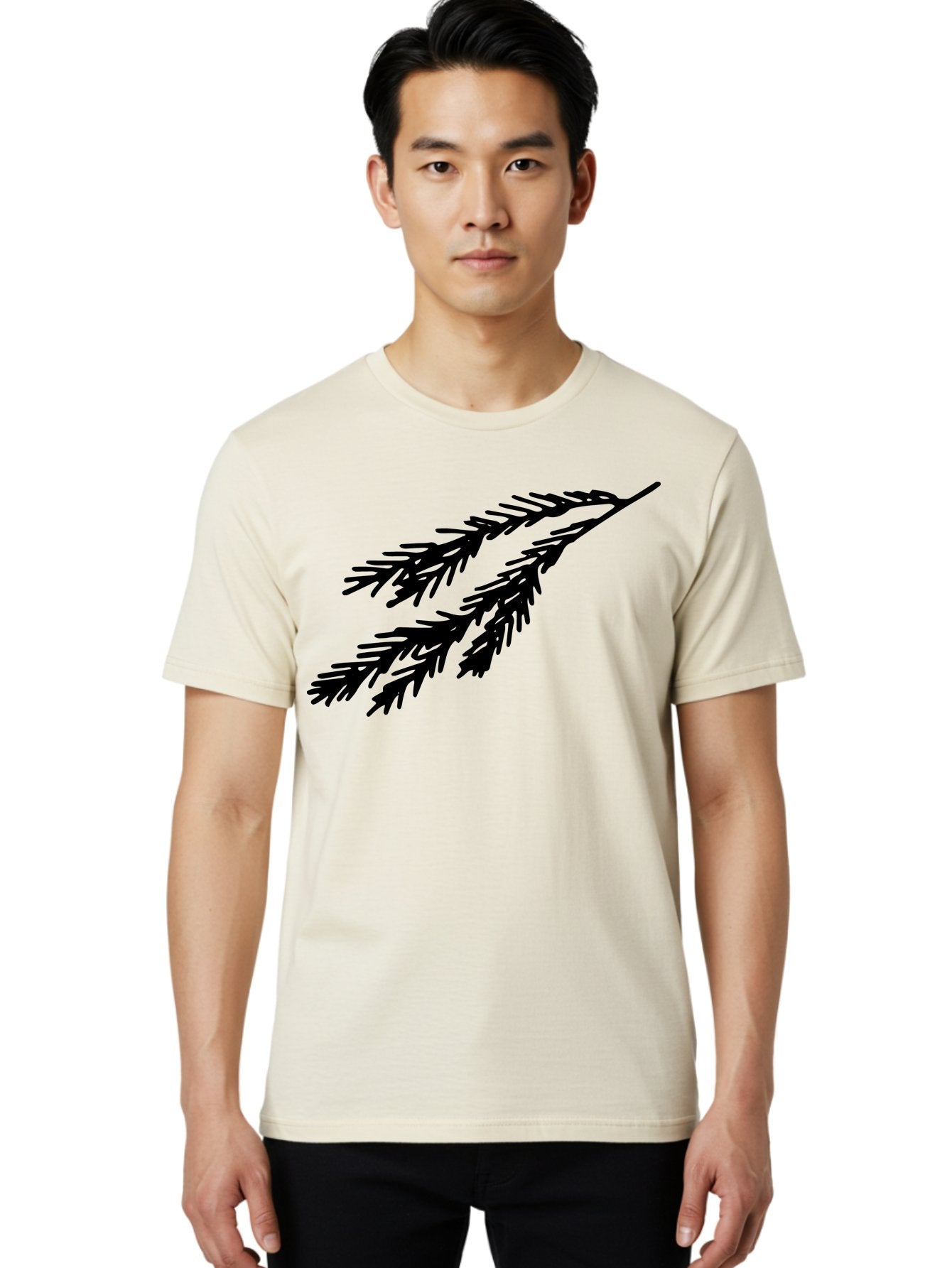 Black-Branches Men'S Graphic Tee, 100% Cotton, Comfortable Casual Summer Wear, Machine Washable, Fir Branch Silhouette, Black Fir Branch, Simple Design, Minimalist Art, Evergreen Branch, Botanical Illustration, Graphic Design Element -  Aaa759 26