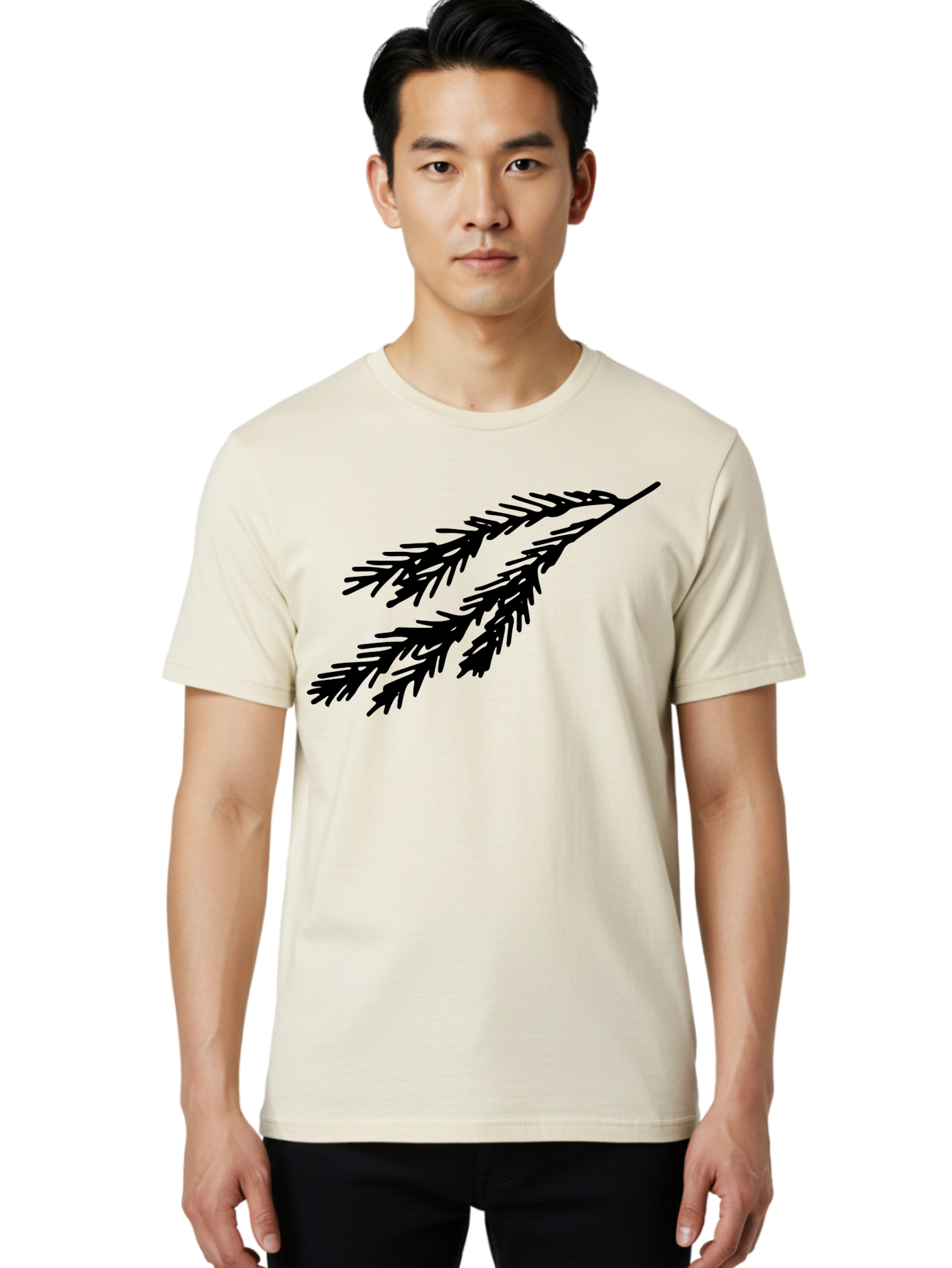 Black-Branches Men'S Graphic Tee, 100% Cotton, Comfortable Casual Summer Wear, Machine Washable, Fir Branch Silhouette, Black Fir Branch, Simple Design, Minimalist Art, Evergreen Branch, Botanical Illustration, Graphic Design Element -  Aaa759 18
