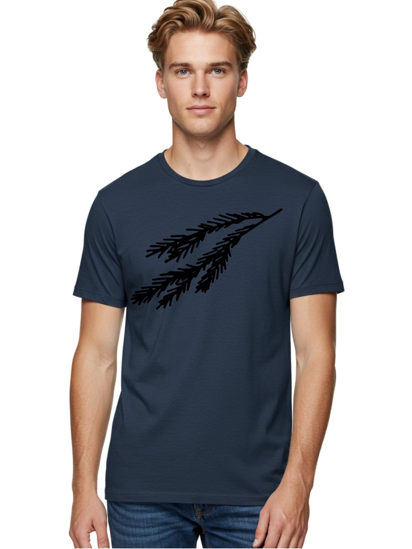 Black-Branches Men'S Graphic Tee, 100% Cotton, Comfortable Casual Summer Wear, Machine Washable, Fir Branch Silhouette, Black Fir Branch, Simple Design, Minimalist Art, Evergreen Branch, Botanical Illustration, Graphic Design Element -  Aaa759 22