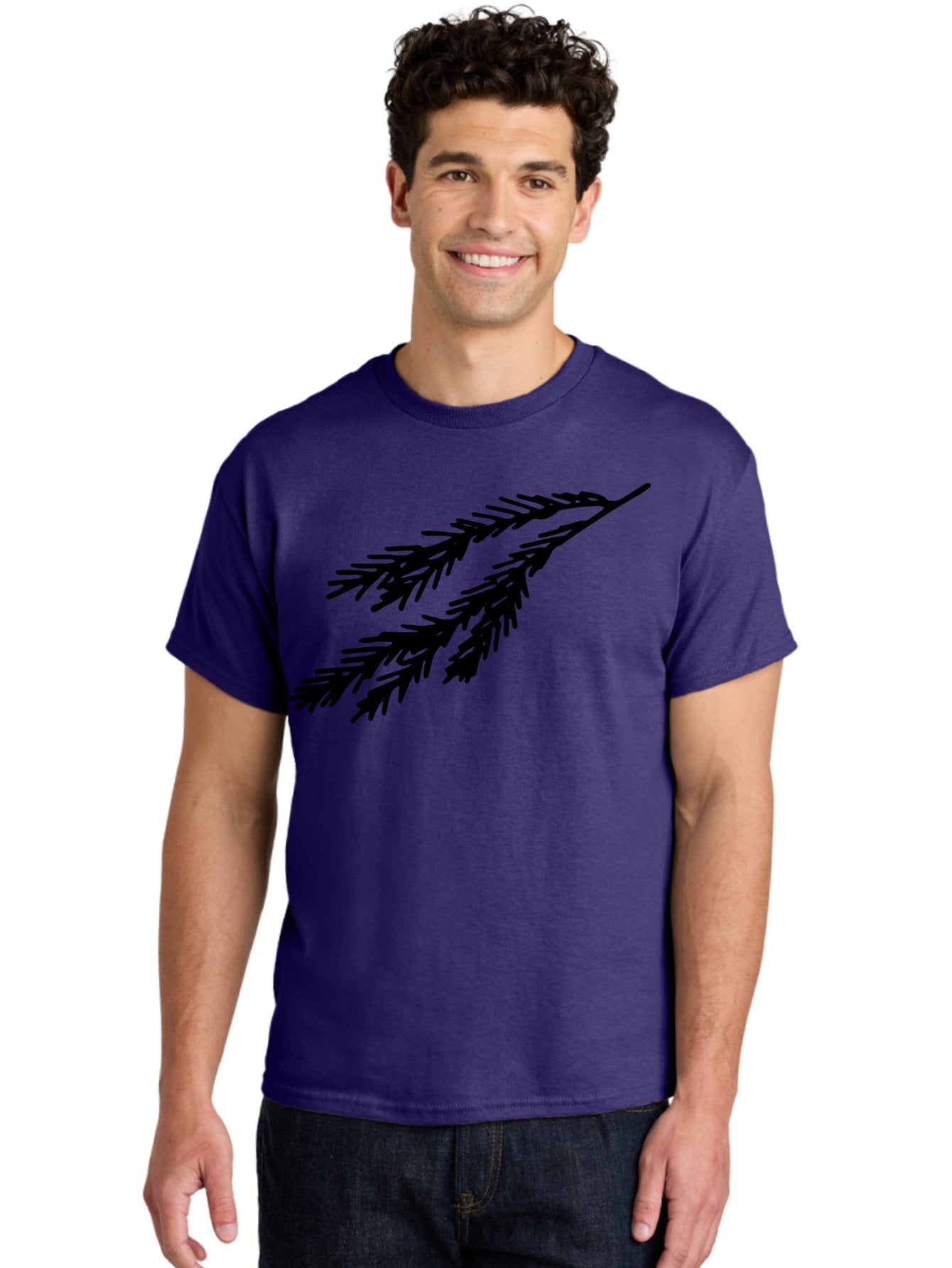 Black-Branches Men'S Graphic Tee, 100% Cotton, Comfortable Casual Summer Wear, Machine Washable, Fir Branch Silhouette, Black Fir Branch, Simple Design, Minimalist Art, Evergreen Branch, Botanical Illustration, Graphic Design Element -  Aaa759 21