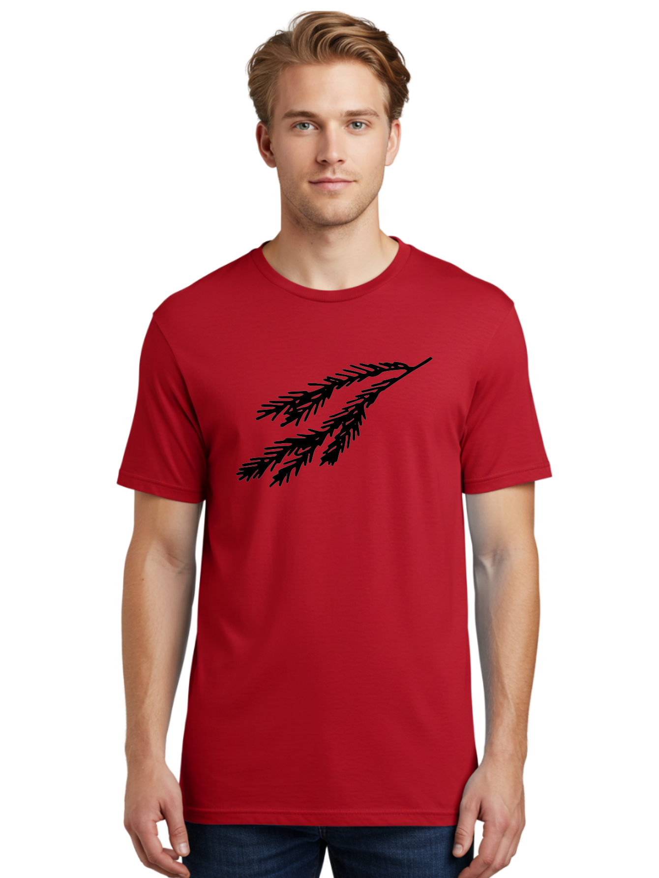 Black-Branches Men'S Graphic Tee, 100% Cotton, Comfortable Casual Summer Wear, Machine Washable, Fir Branch Silhouette, Black Fir Branch, Simple Design, Minimalist Art, Evergreen Branch, Botanical Illustration, Graphic Design Element -  Aaa759 24