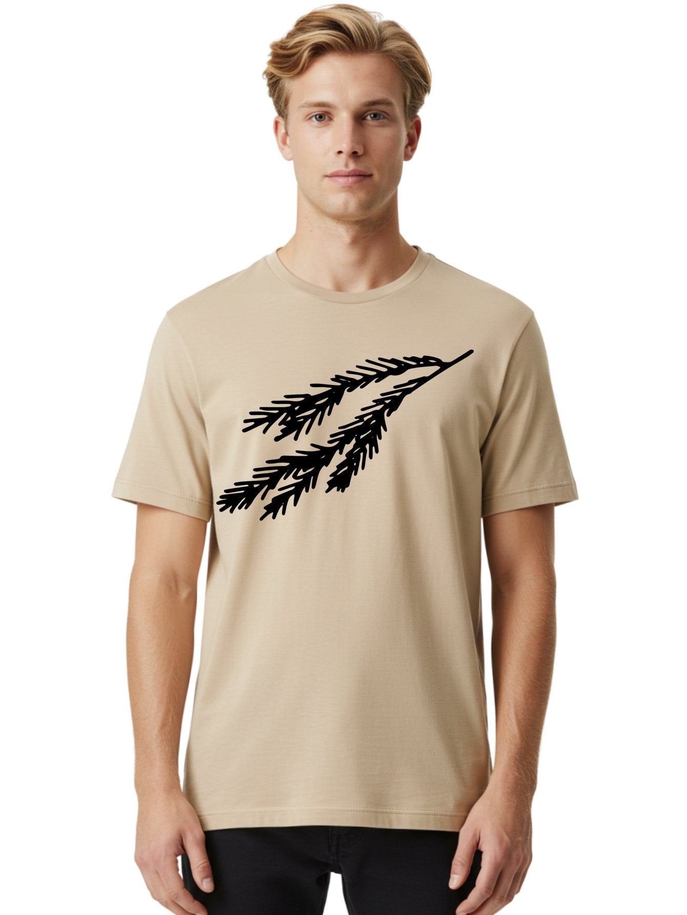 Black-Branches Men'S Graphic Tee, 100% Cotton, Comfortable Casual Summer Wear, Machine Washable, Fir Branch Silhouette, Black Fir Branch, Simple Design, Minimalist Art, Evergreen Branch, Botanical Illustration, Graphic Design Element -  Aaa759 24