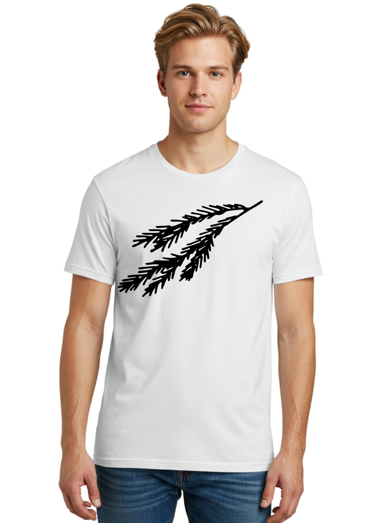 Black-Branches Men'S Graphic Tee, 100% Cotton, Comfortable Casual Summer Wear, Machine Washable, Fir Branch Silhouette, Black Fir Branch, Simple Design, Minimalist Art, Evergreen Branch, Botanical Illustration, Graphic Design Element -  Aaa759 27