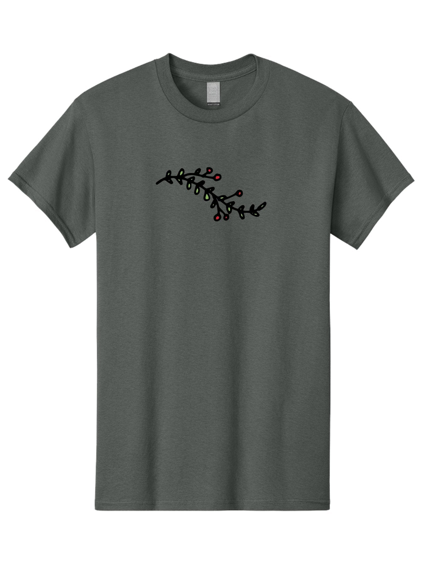 Black-Stem-With-Red-Berries Men'S Graphic Tee, 100% Cotton, Comfortable Casual Summer Wear, Machine Washable, Black Stem, Winter Berries, Red Berries, Minimalist Design, Simple Artwork, Abstract Illustration, Botanical Elements, -  Aaa763 12