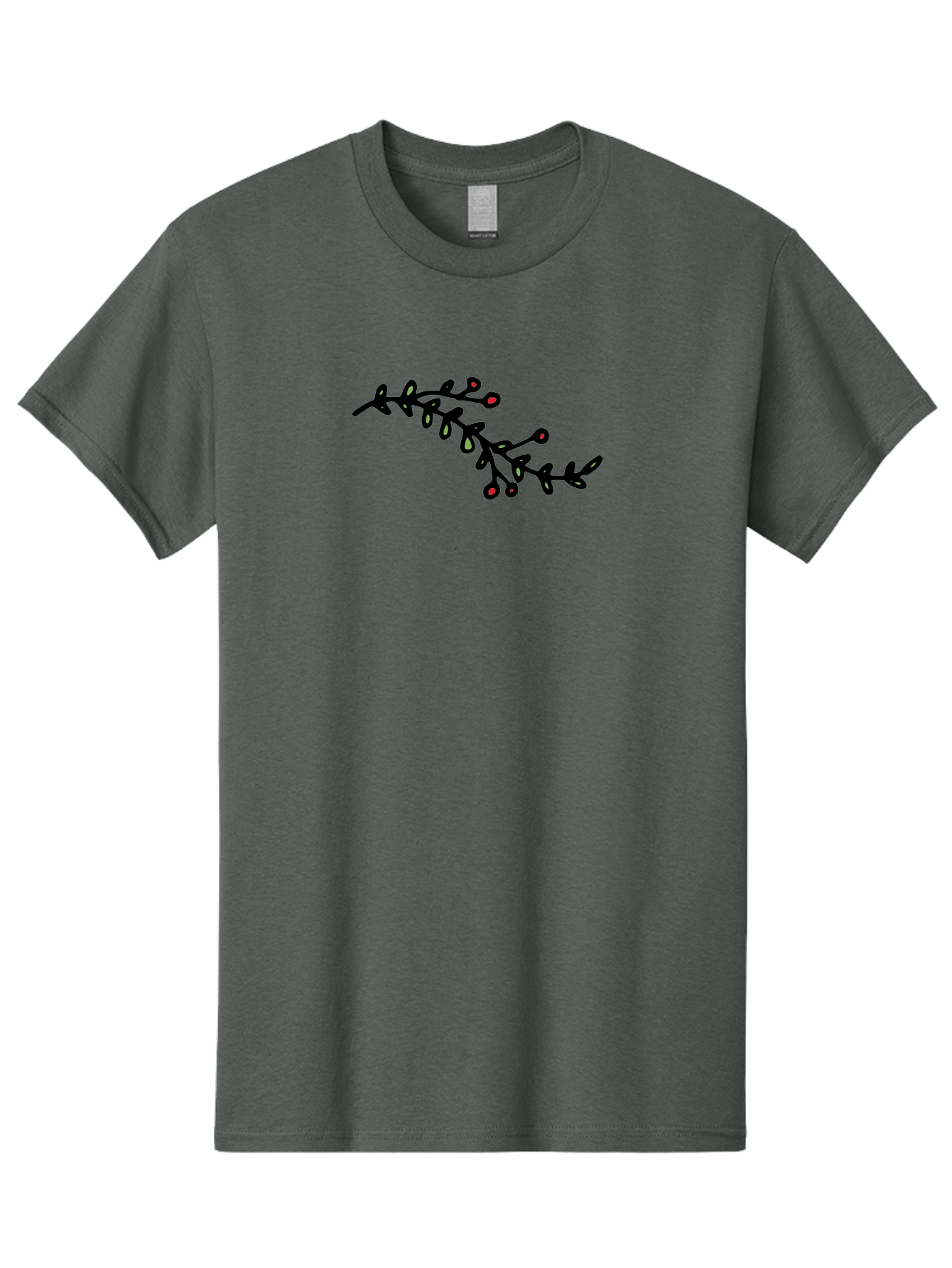 Black-Stem-With-Red-Berries Men'S Graphic Tee, 100% Cotton, Comfortable Casual Summer Wear, Machine Washable, Black Stem, Winter Berries, Red Berries, Minimalist Design, Simple Artwork, Abstract Illustration, Botanical Elements, -  Aaa763 3