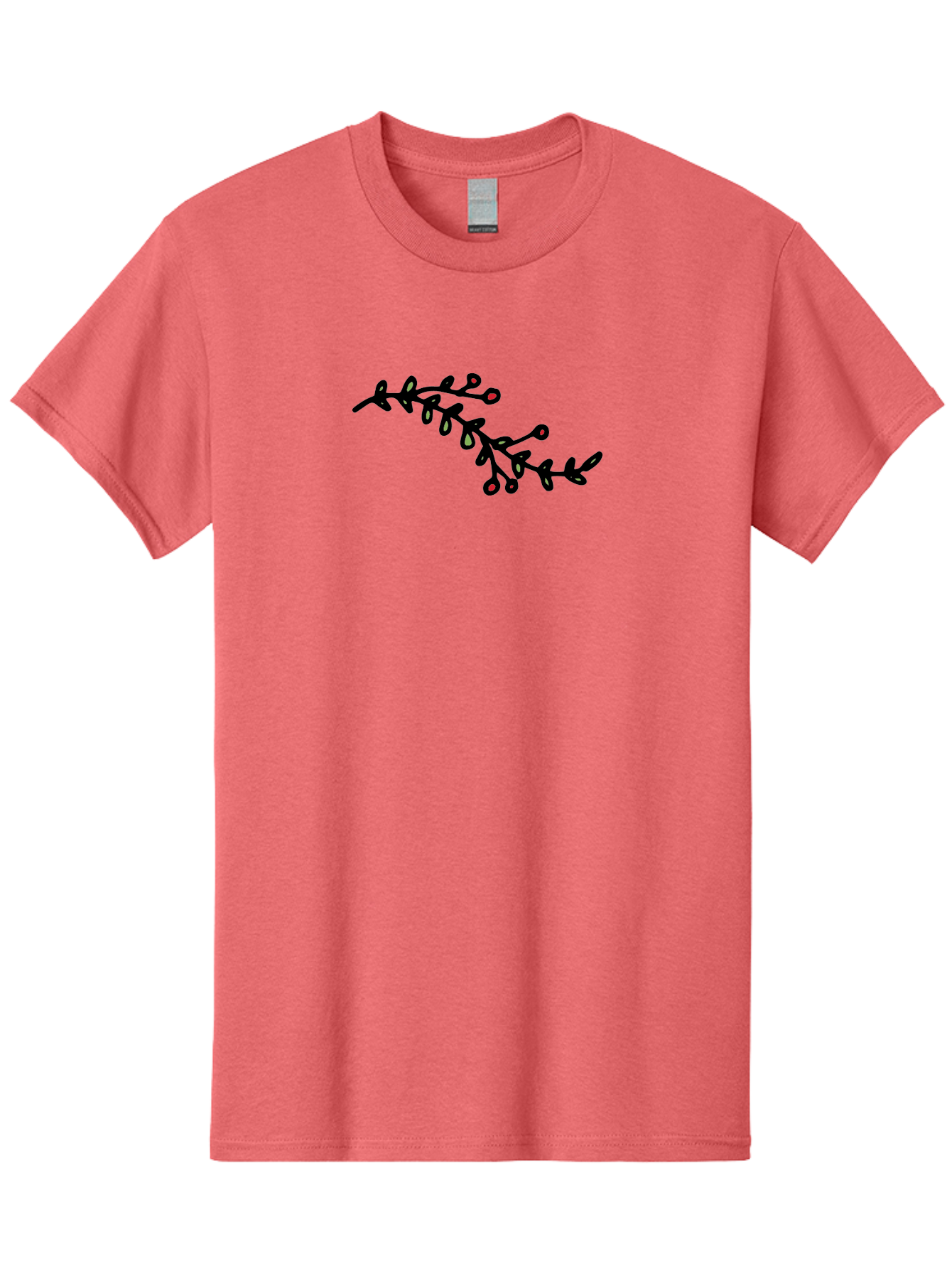 Black-Stem-With-Red-Berries Men'S Graphic Tee, 100% Cotton, Comfortable Casual Summer Wear, Machine Washable, Black Stem, Winter Berries, Red Berries, Minimalist Design, Simple Artwork, Abstract Illustration, Botanical Elements, -  Aaa763 5