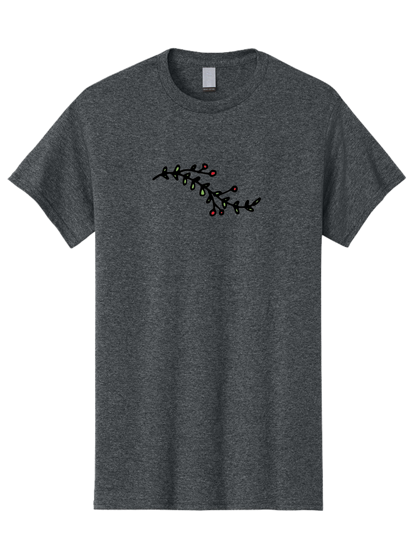 Black-Stem-With-Red-Berries Men'S Graphic Tee, 100% Cotton, Comfortable Casual Summer Wear, Machine Washable, Black Stem, Winter Berries, Red Berries, Minimalist Design, Simple Artwork, Abstract Illustration, Botanical Elements, -  Aaa763 7