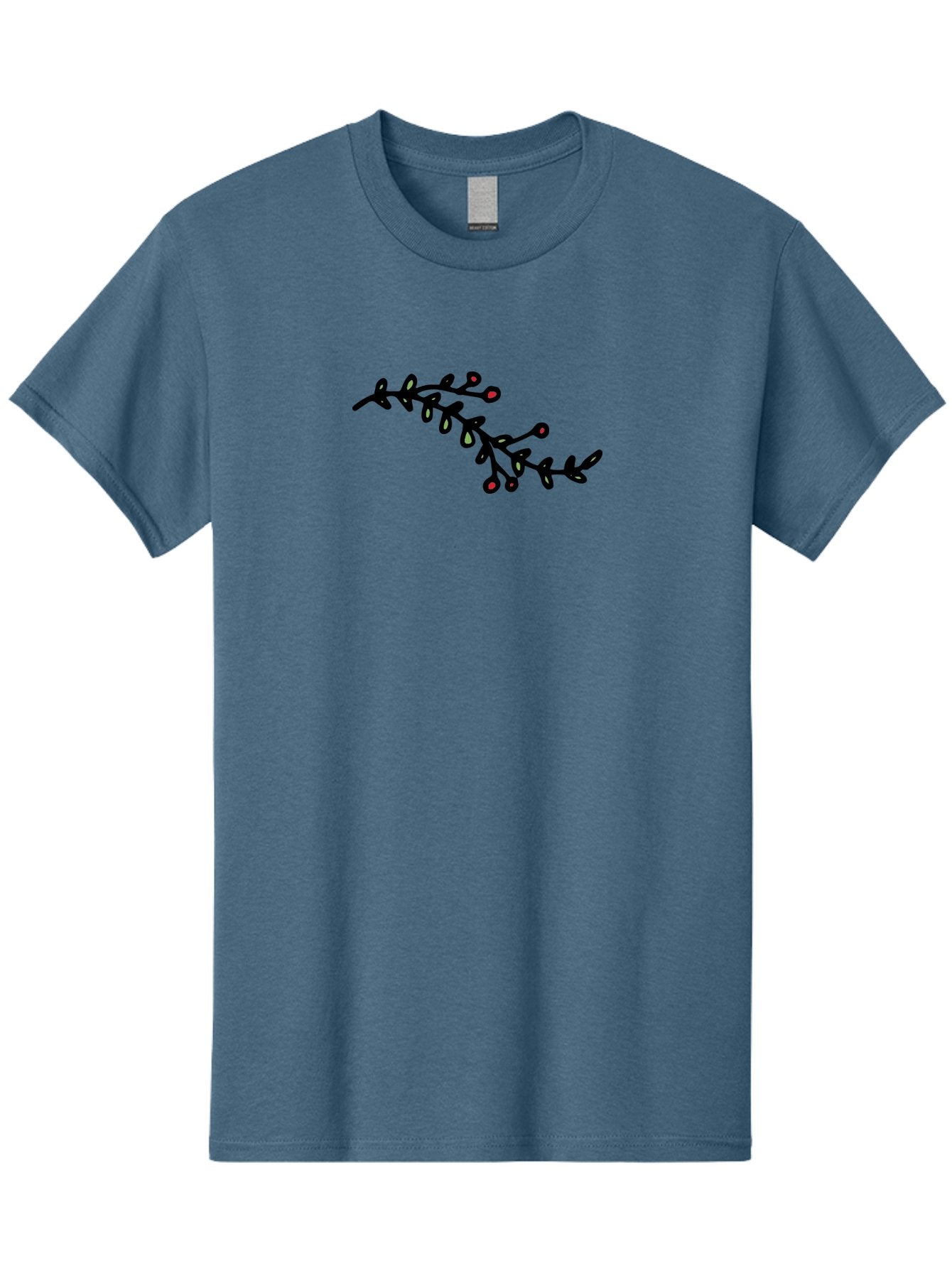 Black-Stem-With-Red-Berries Men'S Graphic Tee, 100% Cotton, Comfortable Casual Summer Wear, Machine Washable, Black Stem, Winter Berries, Red Berries, Minimalist Design, Simple Artwork, Abstract Illustration, Botanical Elements, -  Aaa763